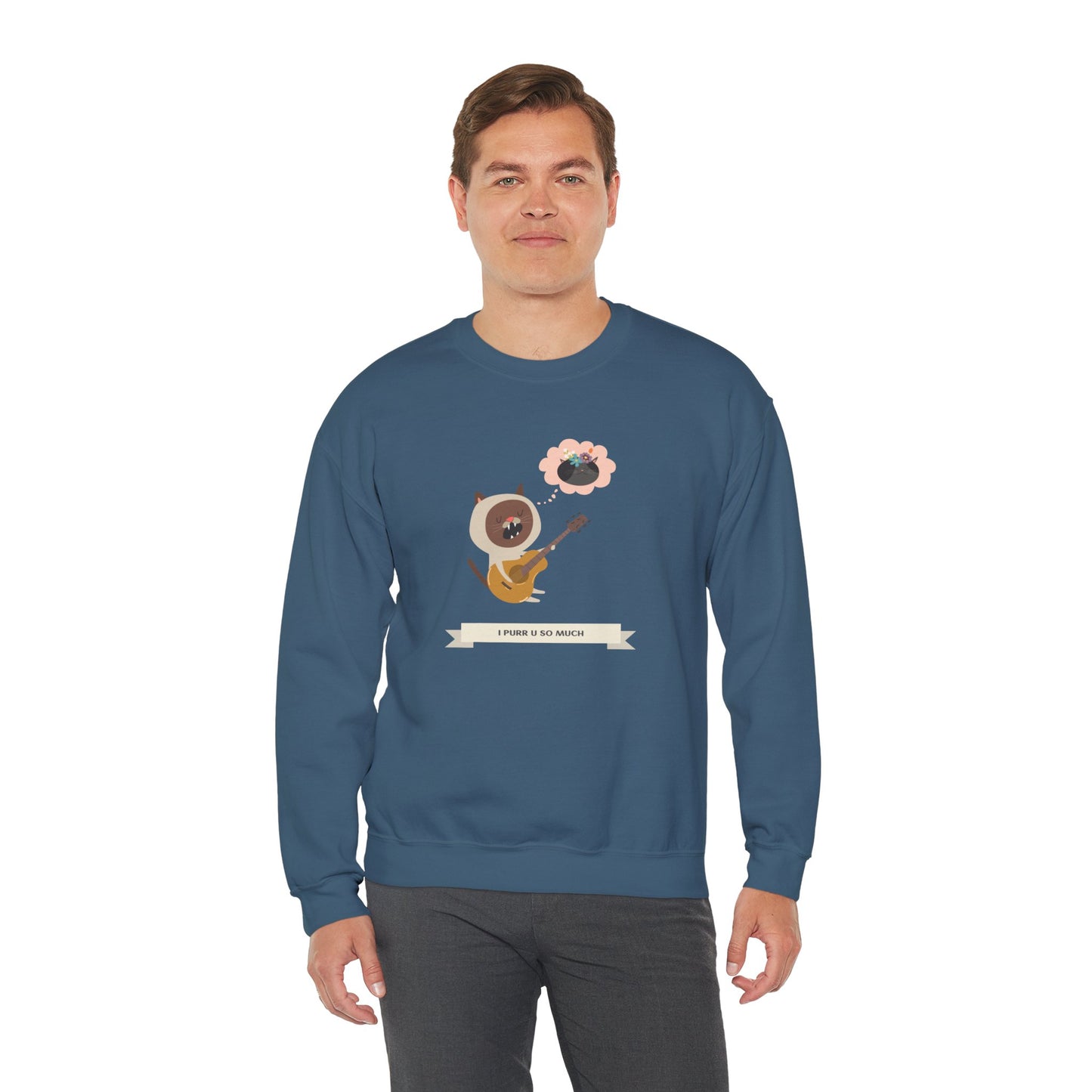 Cat with Guitar Sweatshirt, Love Sweatshirt, Cat Sweatshirt, Valentine's Day Sweatshirt, 50/50 Cotton-Poly Animal Sweatshirt 127