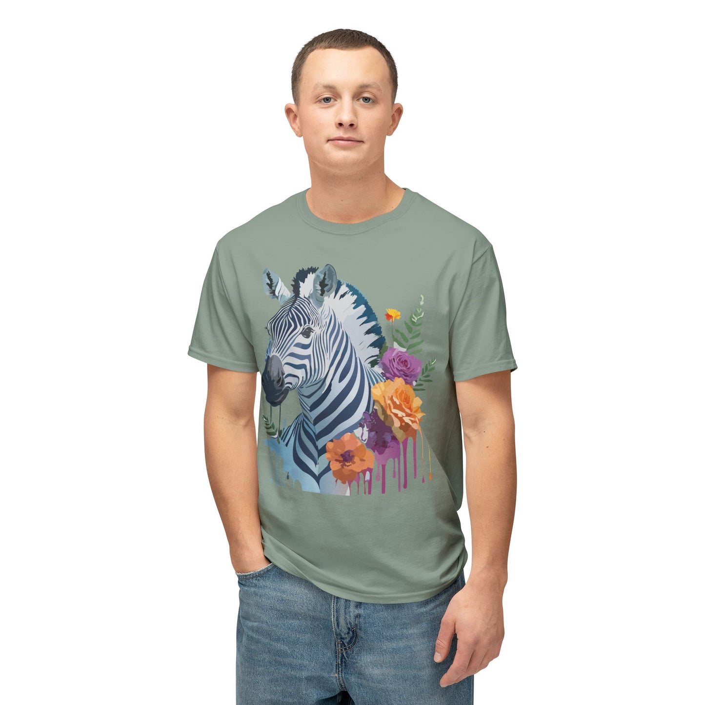 Zebra T-Shirt, Vintage Zebra Tee, Floral Tees, Zebra Art Design Shirt, Tee Shirt with Zebra 2