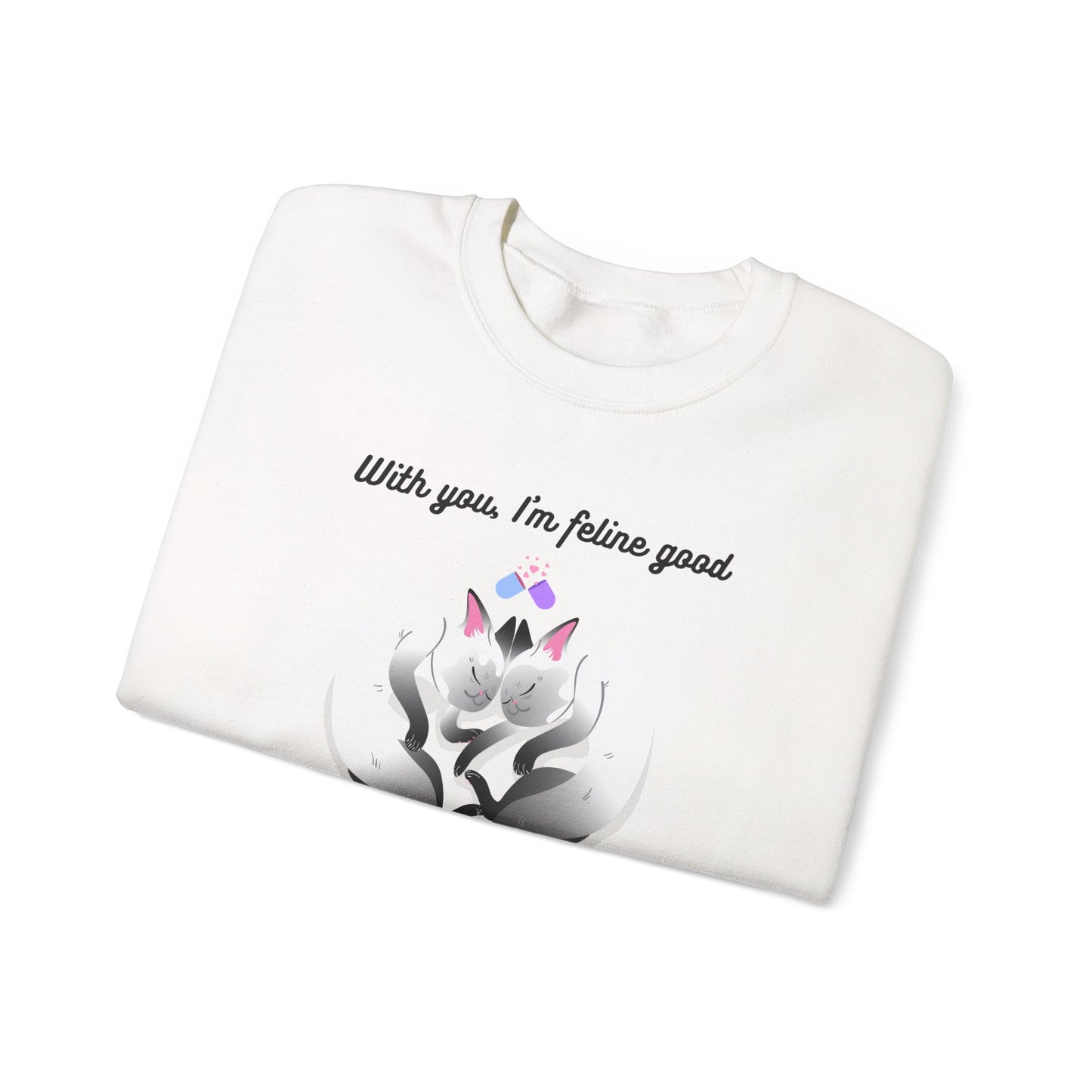 Double Cat Heart Sweatshirt Unisex Fifty Fifty Cotton Poly Valentines Day Sweatshirt
