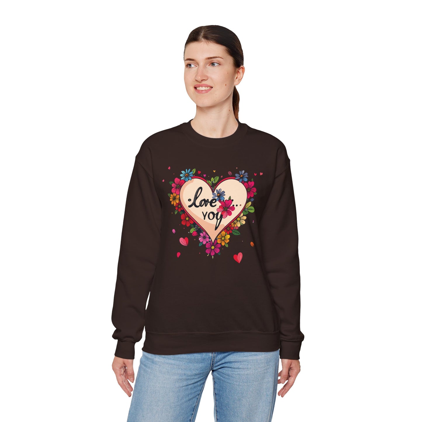 Floral Heart Love Sweatshirt Floral Heart Valentines Day Unisex Crewneck Fifty Fifty Cotton Polyester