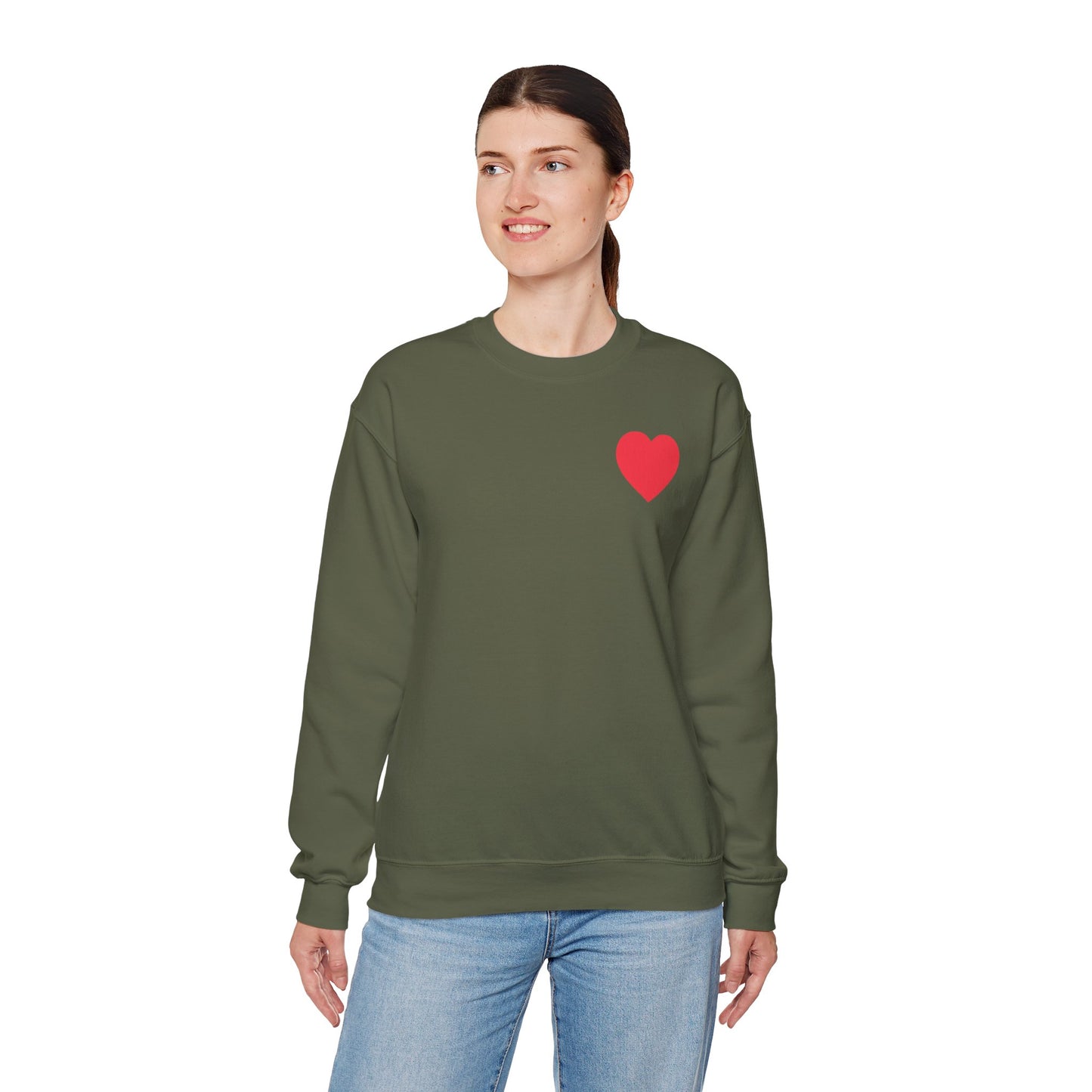 Small Red Heart Sweatshirt Unisex Love Design Gildan 18000 Heavy Blend Crewneck Valentines Day