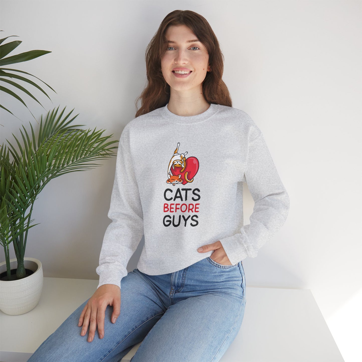 Cat Heart Sweatshirt Unisex Valentines Day 50 50 Cotton Poly Heavy Blend Crewneck Sweatshirt