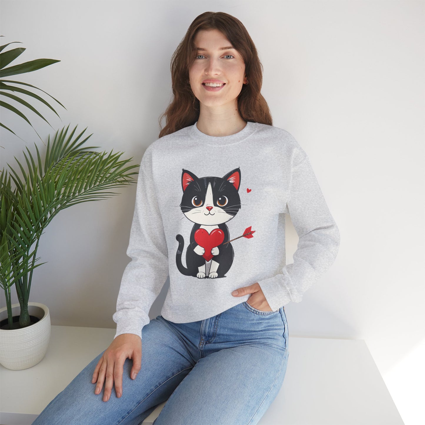 Cat Heart Sweatshirt, Heart Sweatshirt, Cat Sweatshirt, Valentine's Day Sweatshirt, 50/50 Cotton-Poly Animal Sweatshirt 110