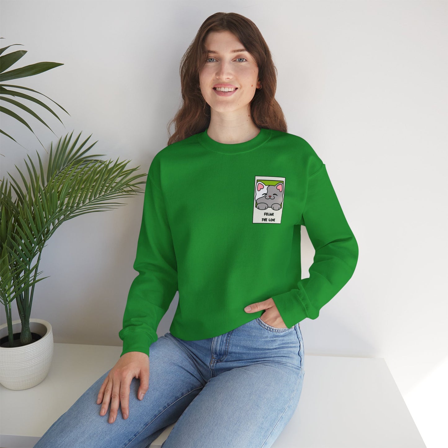 Pocket Cat Sweatshirt Unisex Cat Heart Sweatshirt Valentines Day Gift 50 Percent Cotton Poly Blend