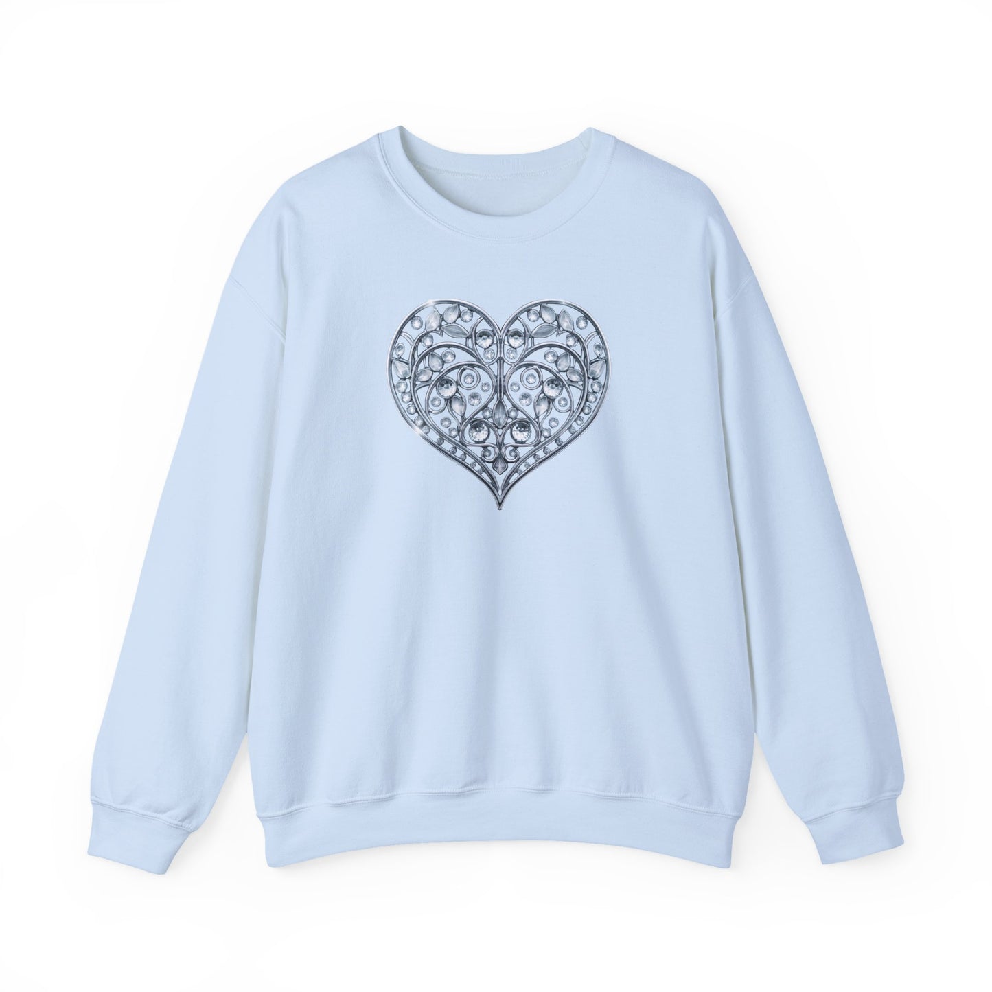 Big Crystal Heart Sweatshirt Unisex Fifty Fifty Cotton Poly Crewneck Valentines Day Sweatshirt