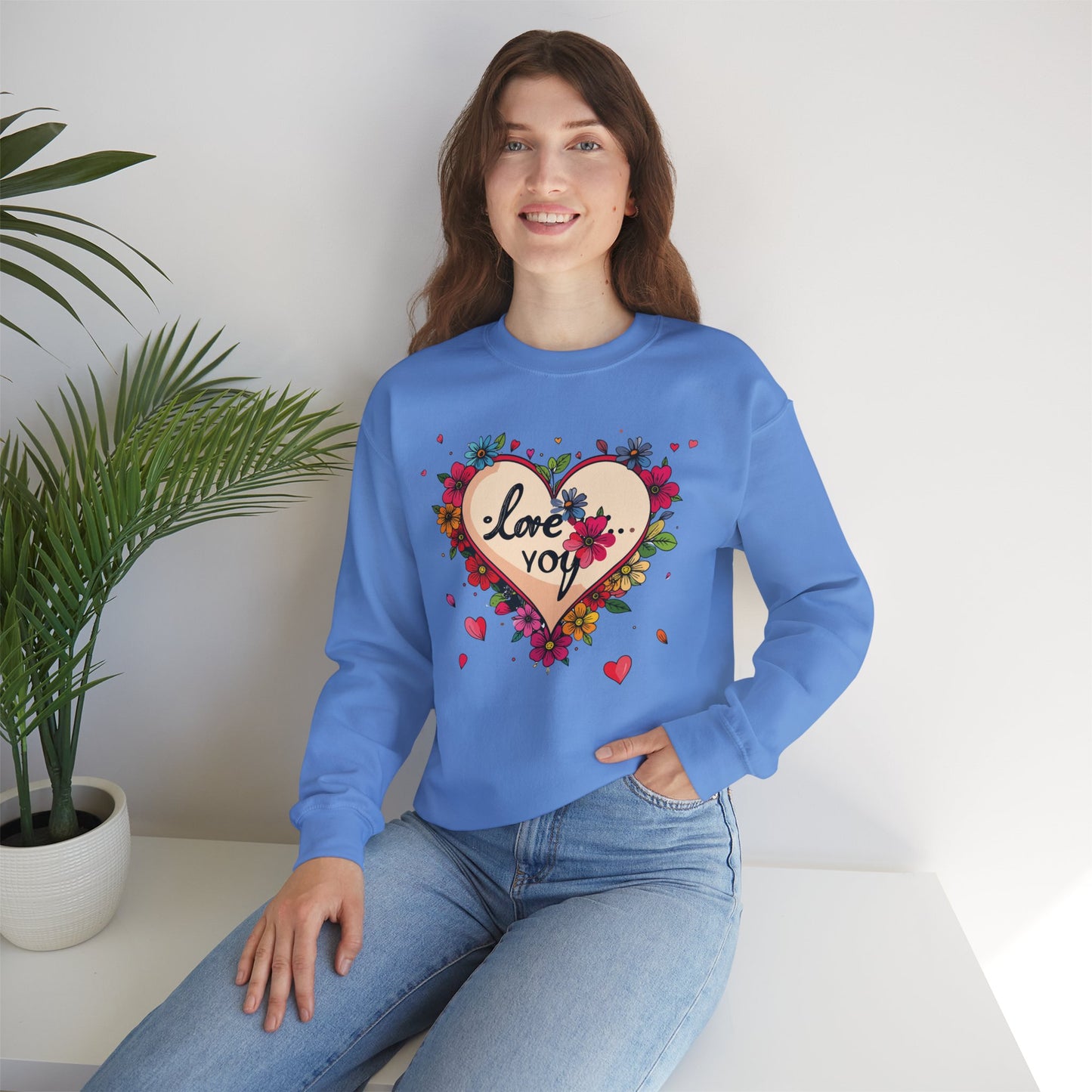 Floral Heart Love Sweatshirt Floral Heart Valentines Day Unisex Crewneck Fifty Fifty Cotton Polyester