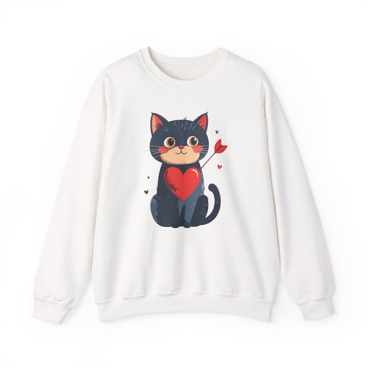 Cat Heart Sweatshirt Unisex Valentines Day Fifty Fifty Cotton Poly 8 Oz Heavy Blend