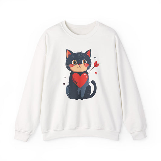 Cat Heart Sweatshirt Unisex Valentines Day Fifty Fifty Cotton Poly 8 Oz Heavy Blend