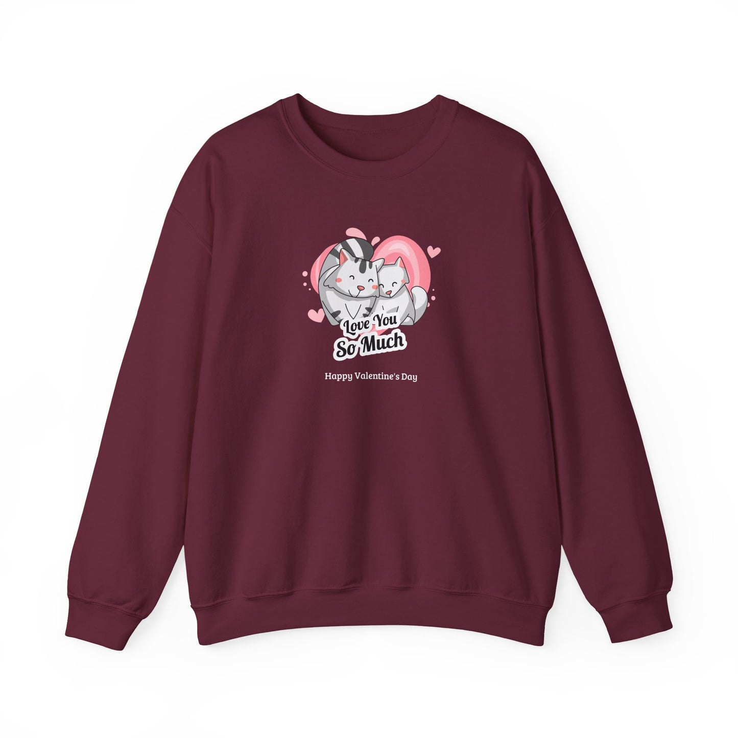 Cat Heart Sweatshirt Valentines Day Unisex 50 50 Cotton Poly Crewneck Gildan 18000