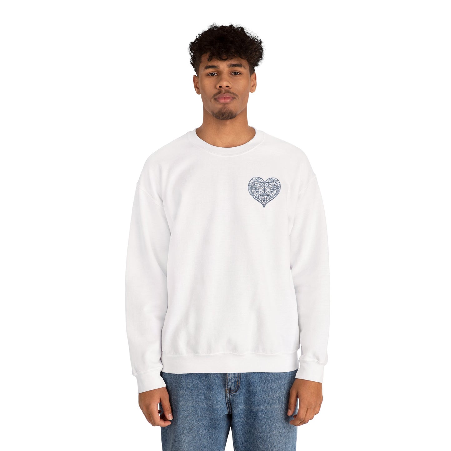 Crystal Heart Sweatshirt Unisex Fifty Fifty Cotton Poly Valentine Day Crewneck Gildan 18000