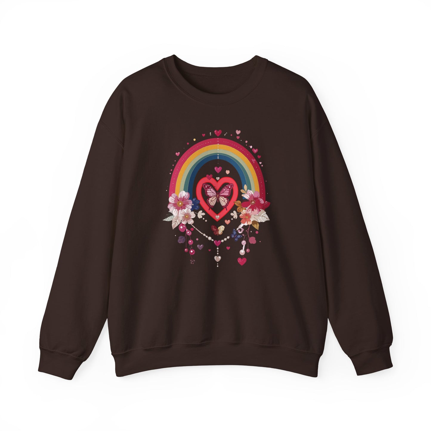 Rainbow Heart Floral Unisex Sweatshirt Crewneck Love Valentine's Day Graphic Gildan 18000