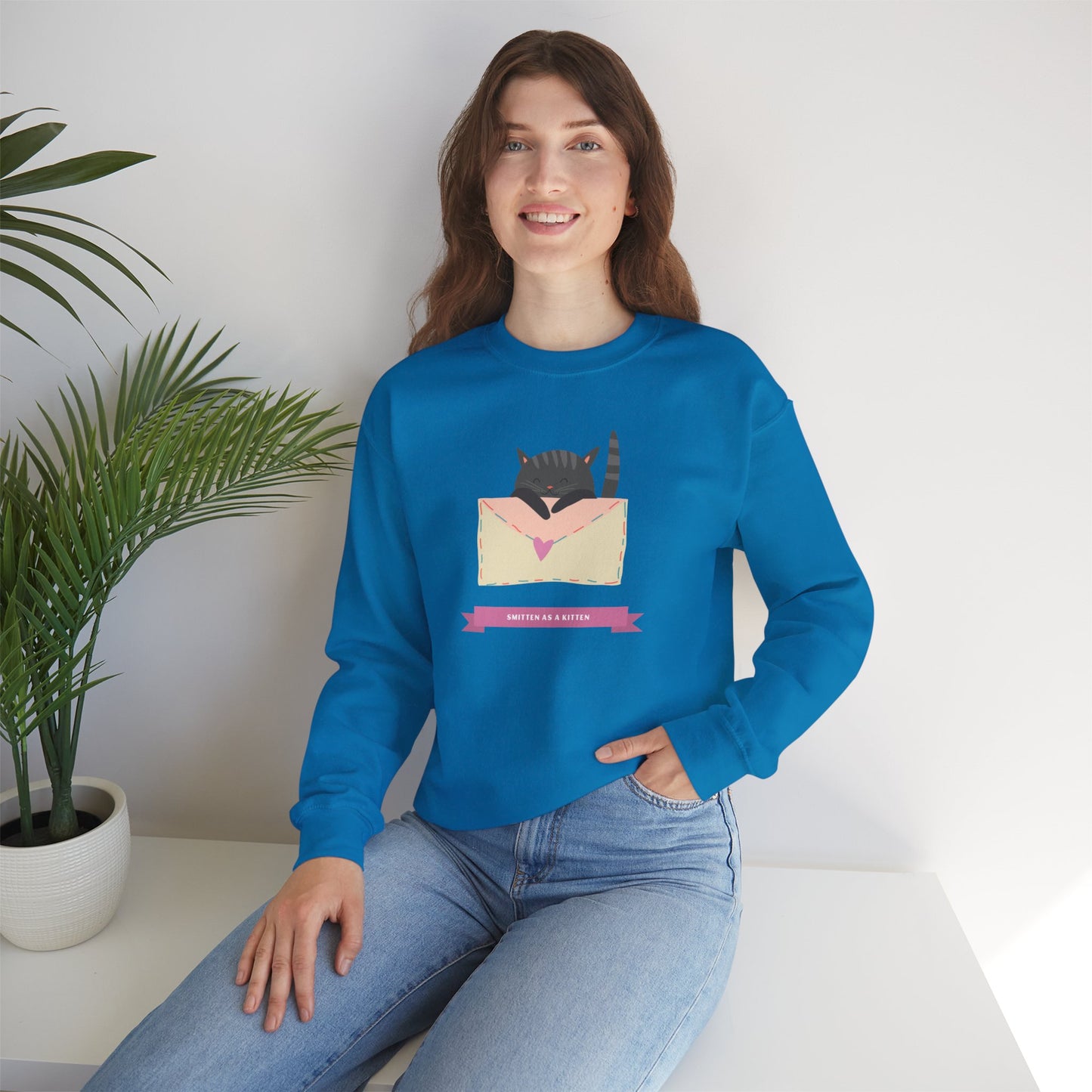 Cat Heart Sweatshirt Love For Cat Lovers Unisex Crewneck Fifty Fifty Cotton Poly Blend Gildan 18000