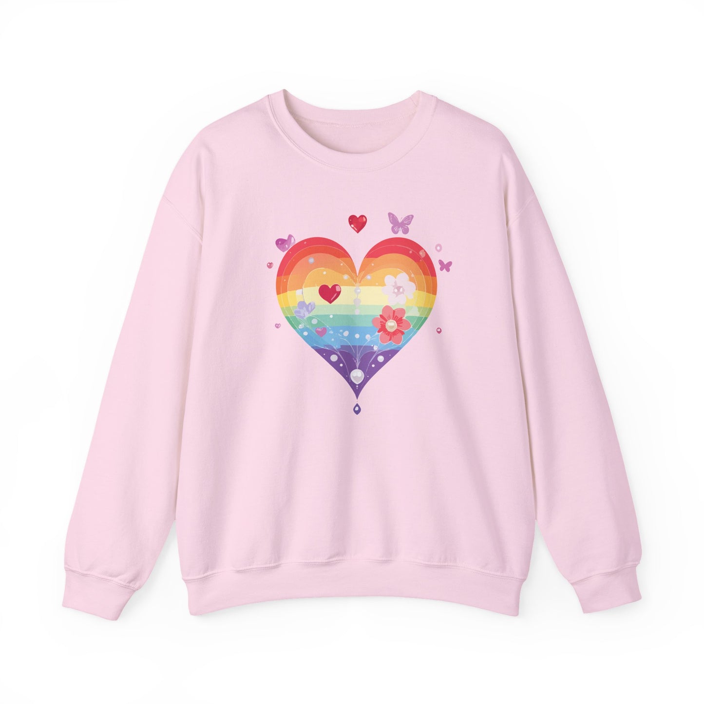 Rainbow Heart Floral Sweatshirt Unisex Valentines Day Graphic Love Sweatshirt Gift Idea