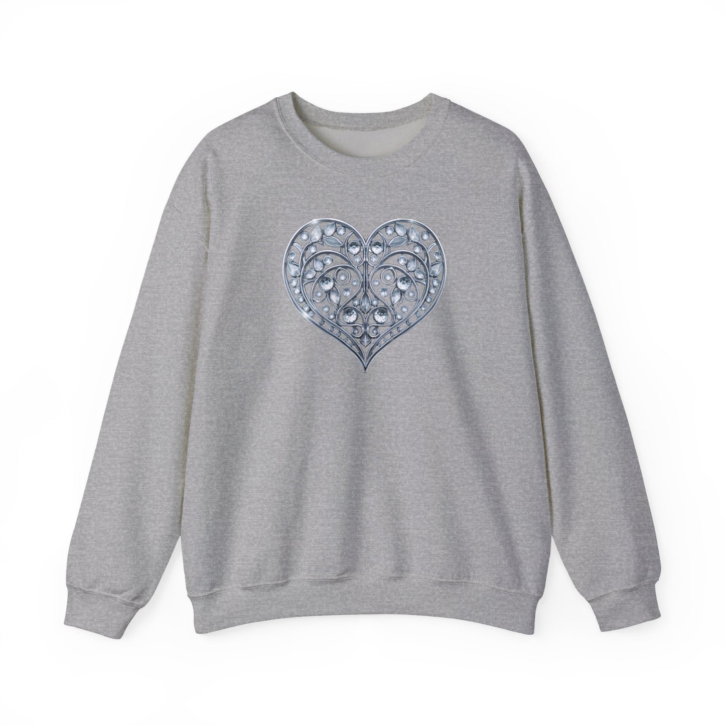 Big Crystal Heart Sweatshirt Unisex Fifty Fifty Cotton Poly Crewneck Valentines Day Sweatshirt