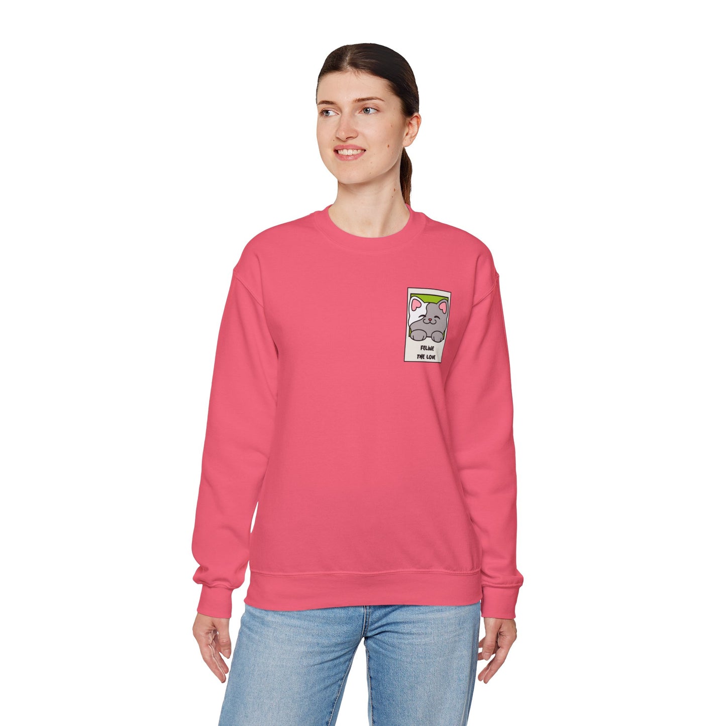 Pocket Cat Sweatshirt Unisex Cat Heart Sweatshirt Valentines Day Gift 50 Percent Cotton Poly Blend