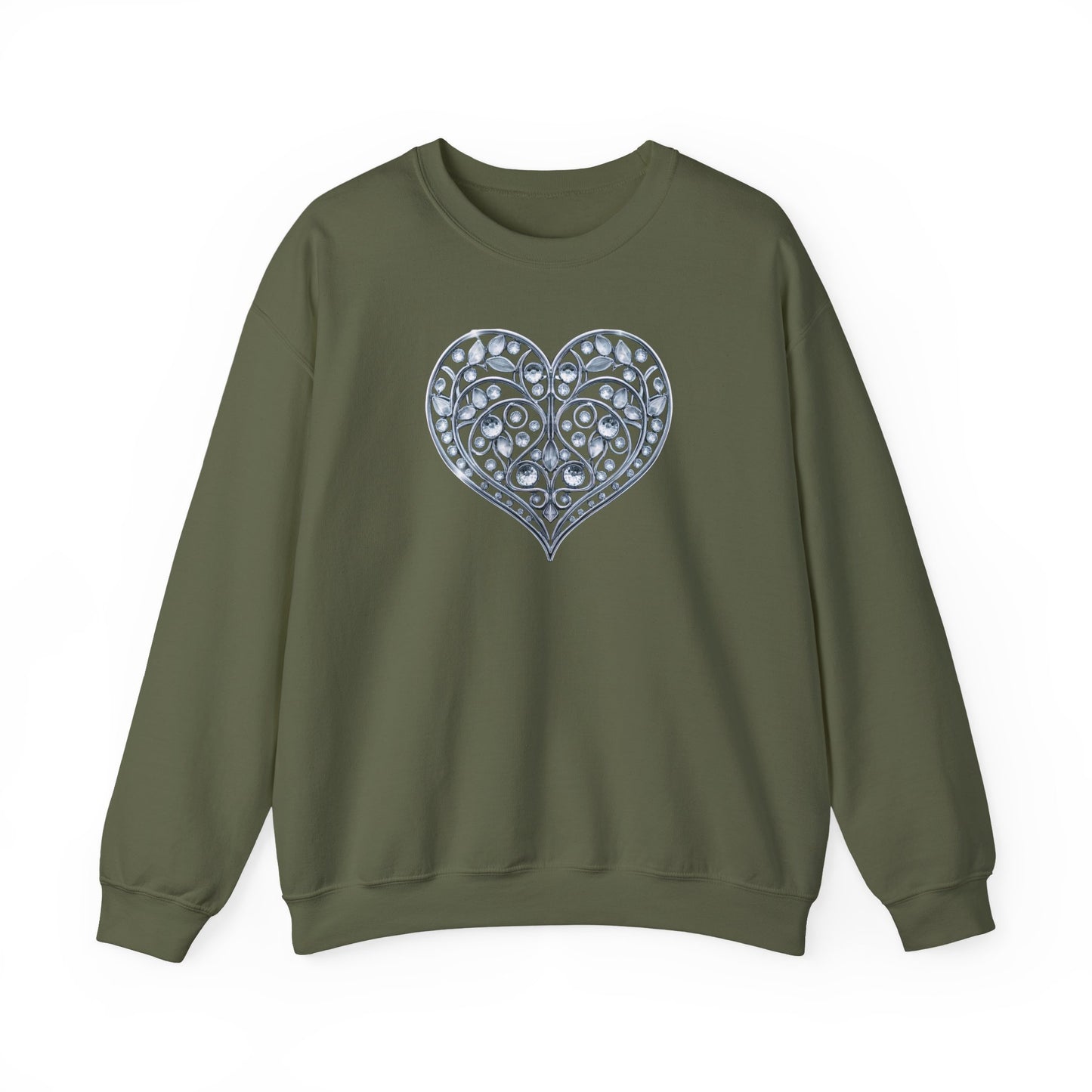 Big Crystal Heart Sweatshirt Unisex Fifty Fifty Cotton Poly Crewneck Valentines Day Sweatshirt