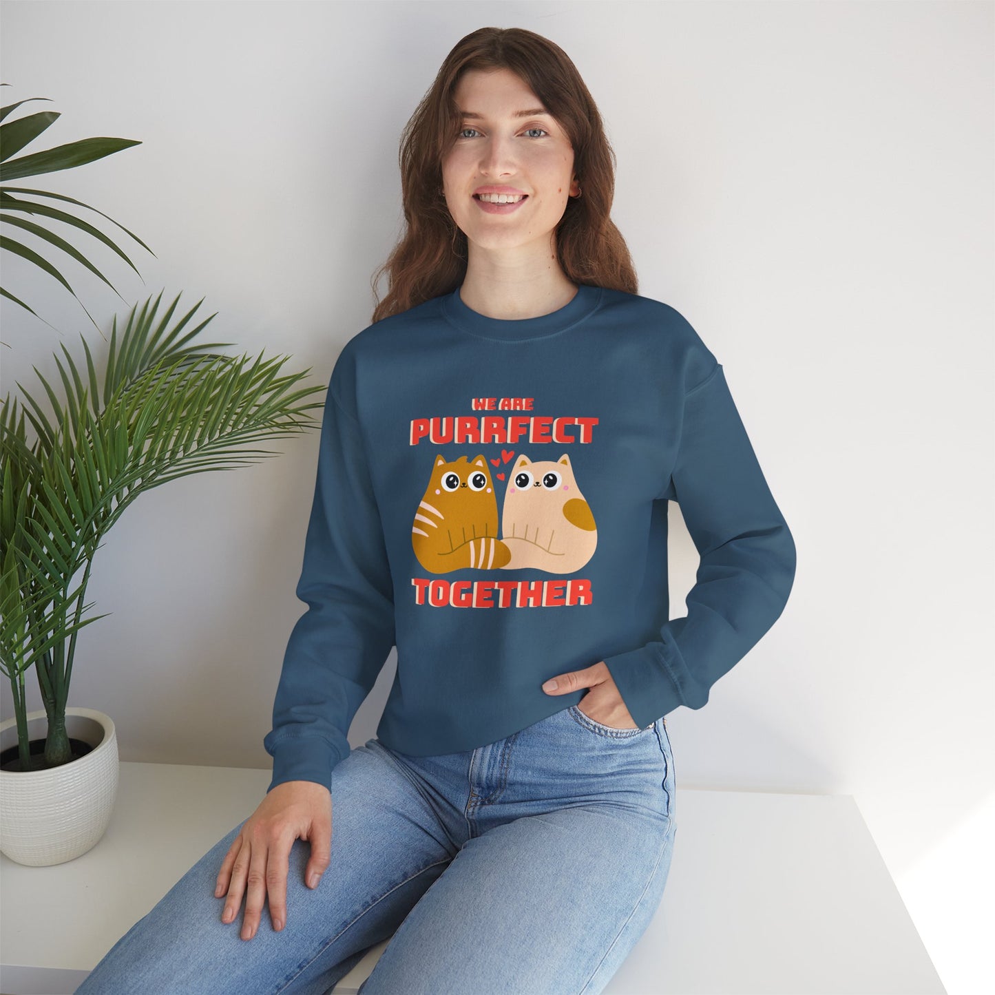 Cat Heart Sweatshirt Unisex 50/50 Cotton-Poly Blend Valentine Gift For Cat Lovers