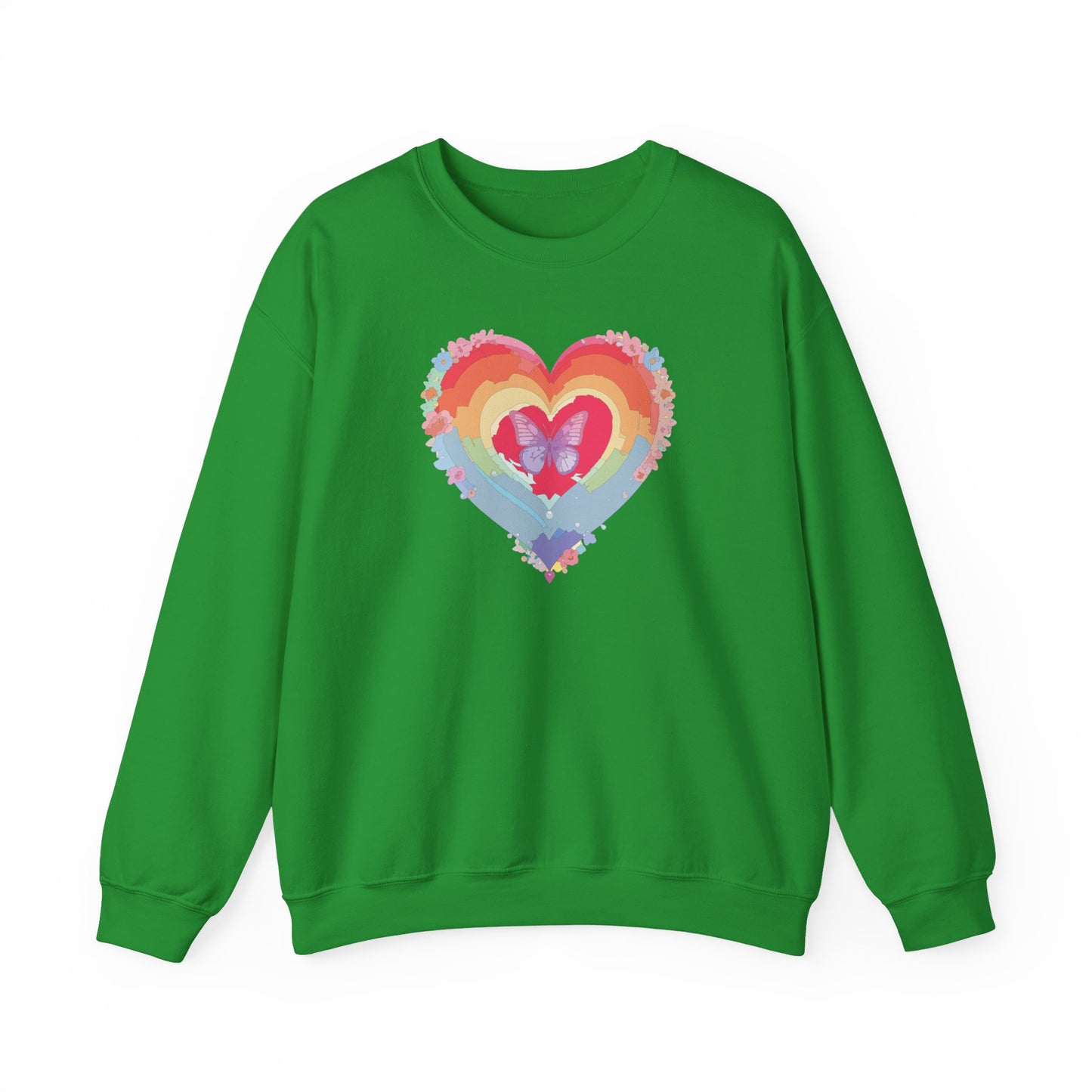 Rainbow Heart Floral Sweatshirt For Valentines Day Unisex Heavy Blend Crewneck Warm