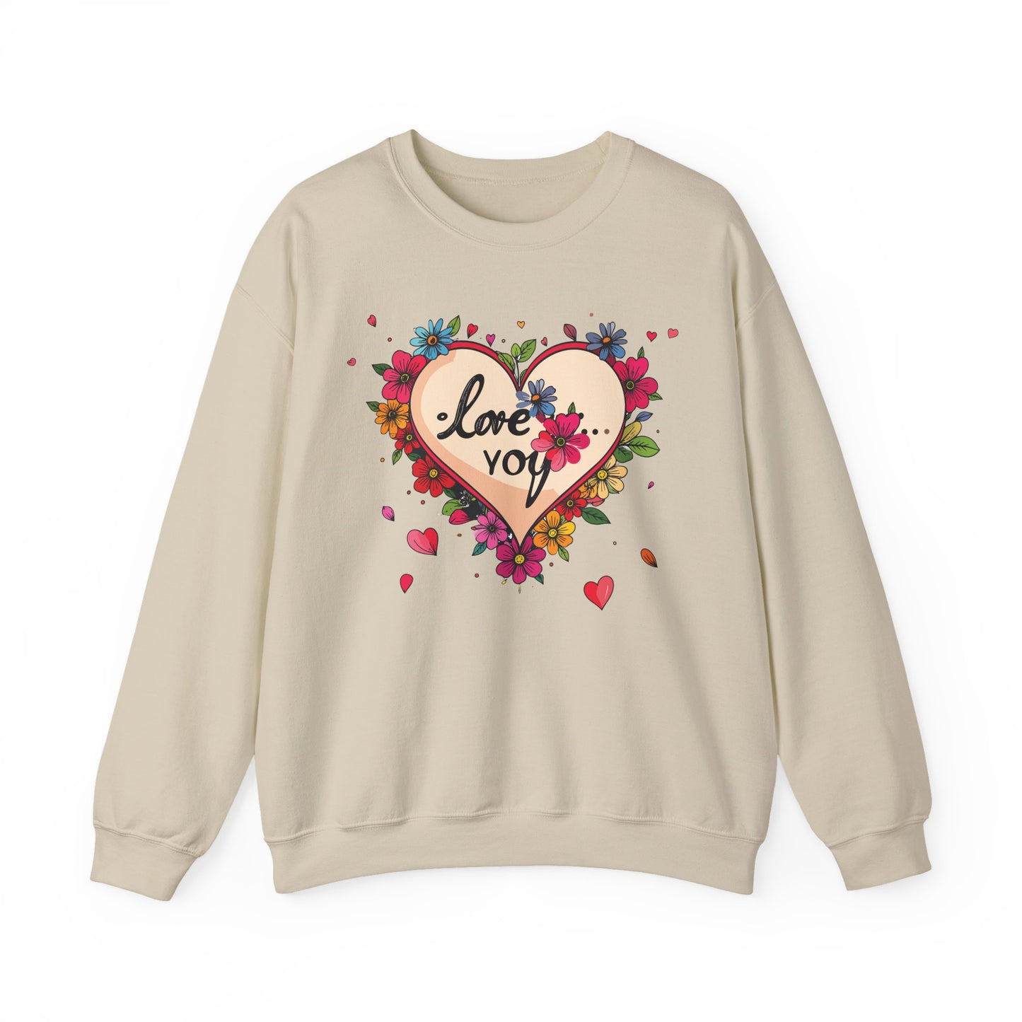 Floral Heart Love Sweatshirt Floral Heart Valentines Day Unisex Crewneck Fifty Fifty Cotton Polyester