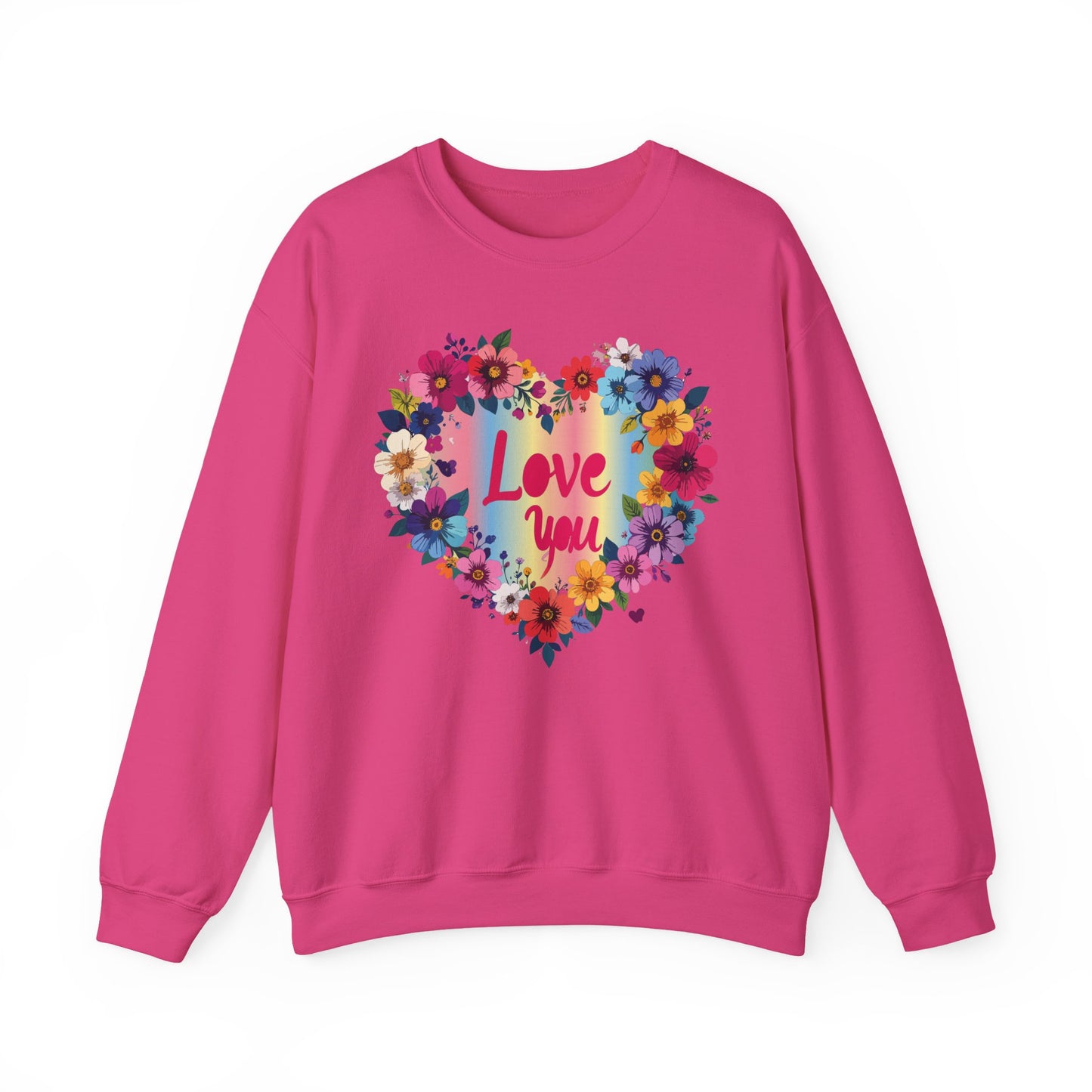 Valentines Day Floral Heart Sweatshirt Unisex Crewneck Floral Love You Gildan 18000 Heavy Blend