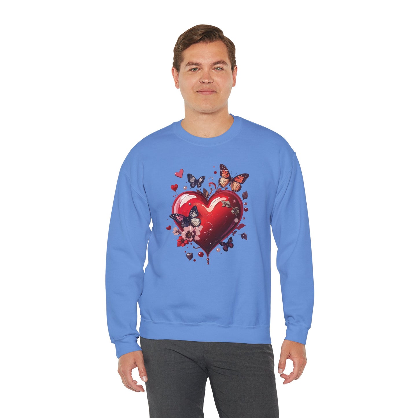 Unisex Heavy Blend Crewneck Sweatshirt Red Heart Floral Design Valentines Day Gift