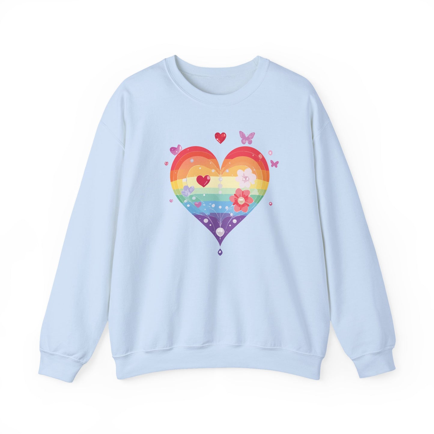 Rainbow Heart Floral Sweatshirt Unisex Valentines Day Graphic Love Sweatshirt Gift Idea