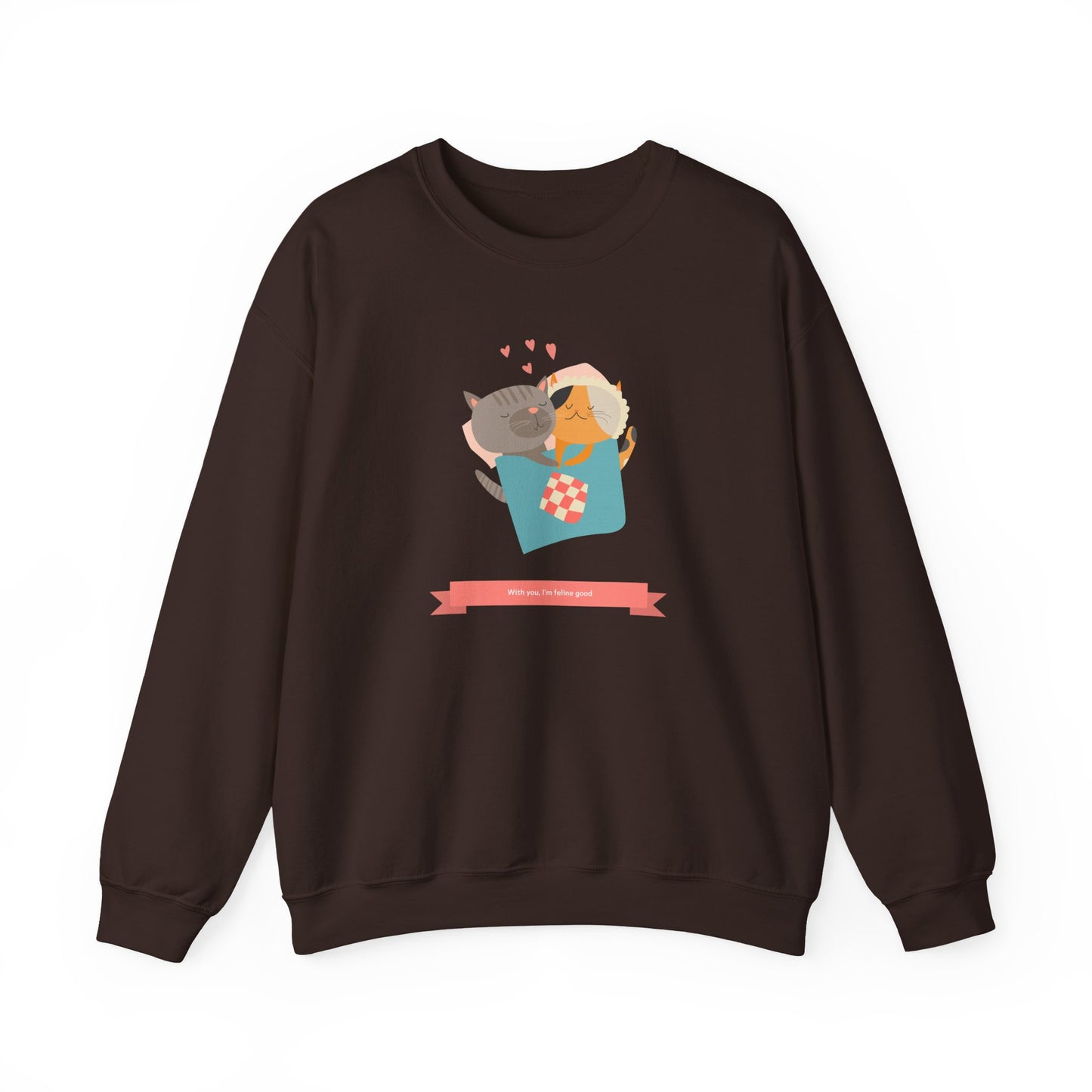 Cat Heart Sweatshirt Unisex Valentines Day 50 50 Cotton Poly Crewneck Gildan 18000