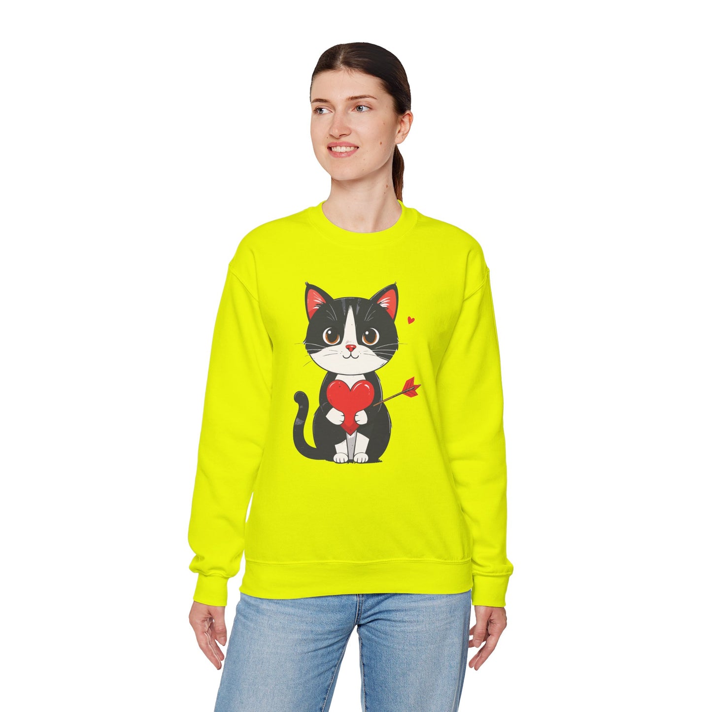 Cat Heart Sweatshirt, Heart Sweatshirt, Cat Sweatshirt, Valentine's Day Sweatshirt, 50/50 Cotton-Poly Animal Sweatshirt 110