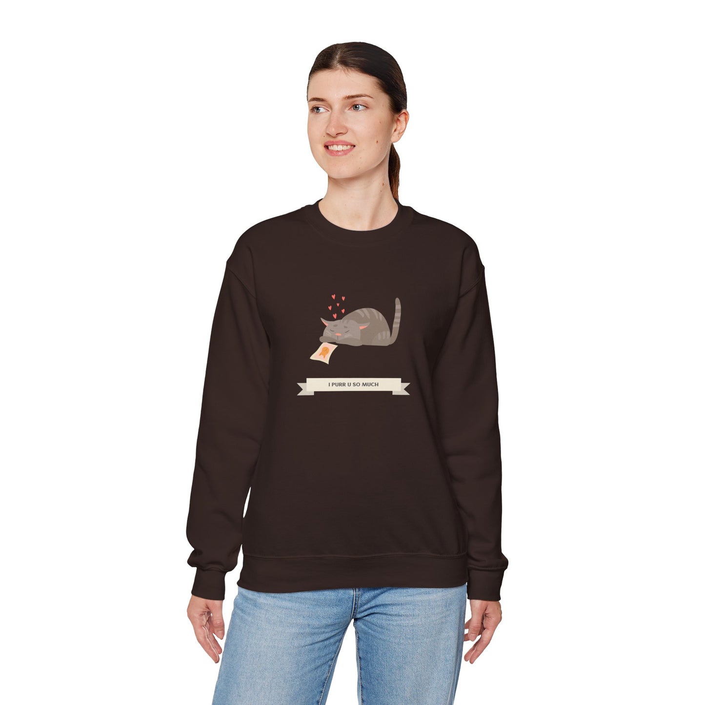 Cat Heart Sweatshirt Unisex 50/50 Cotton Poly Valentine Day Crewneck Gildan 18000