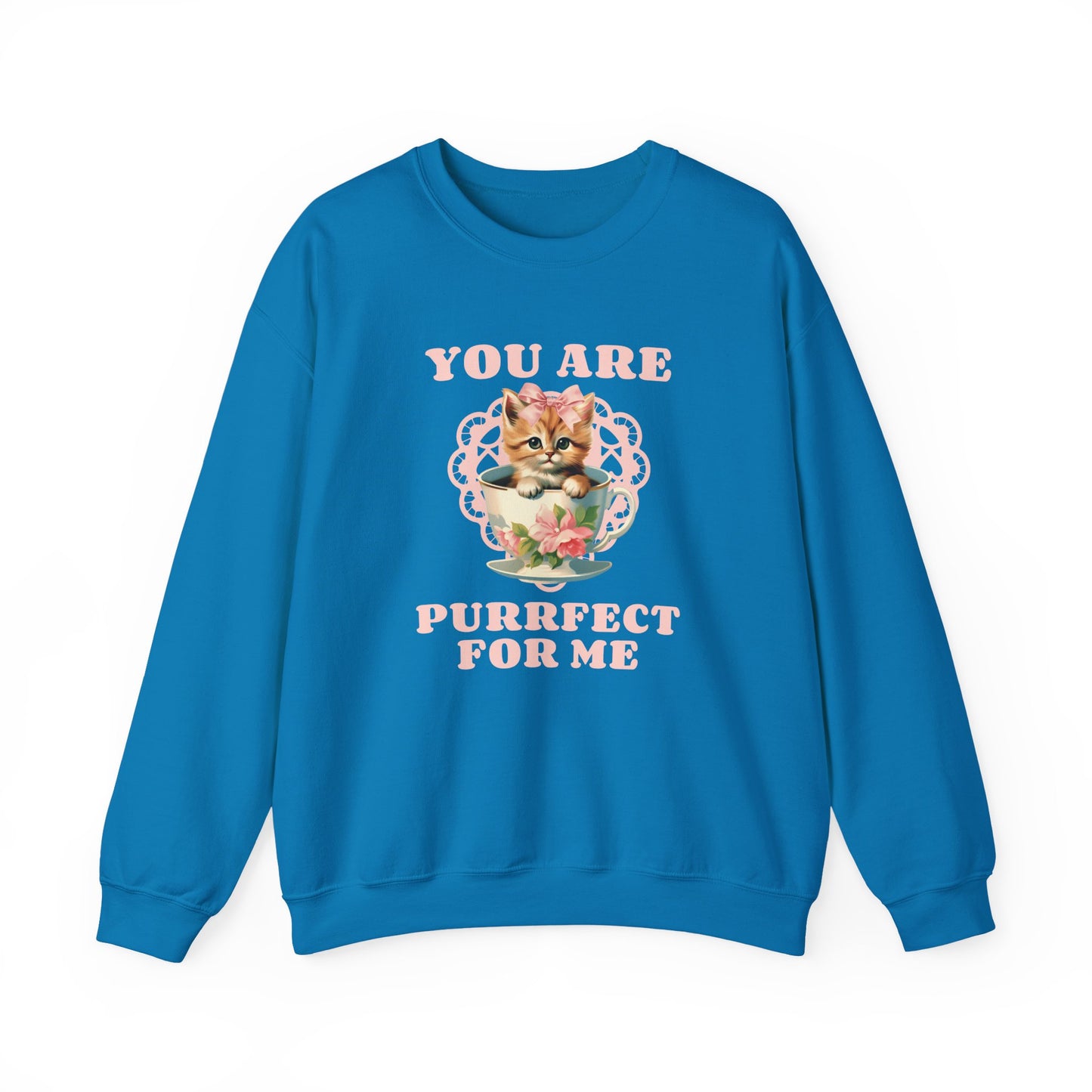 Cat Sweatshirt With Heart Print Valentines Day Unisex 50 50 Cotton Poly Crewneck