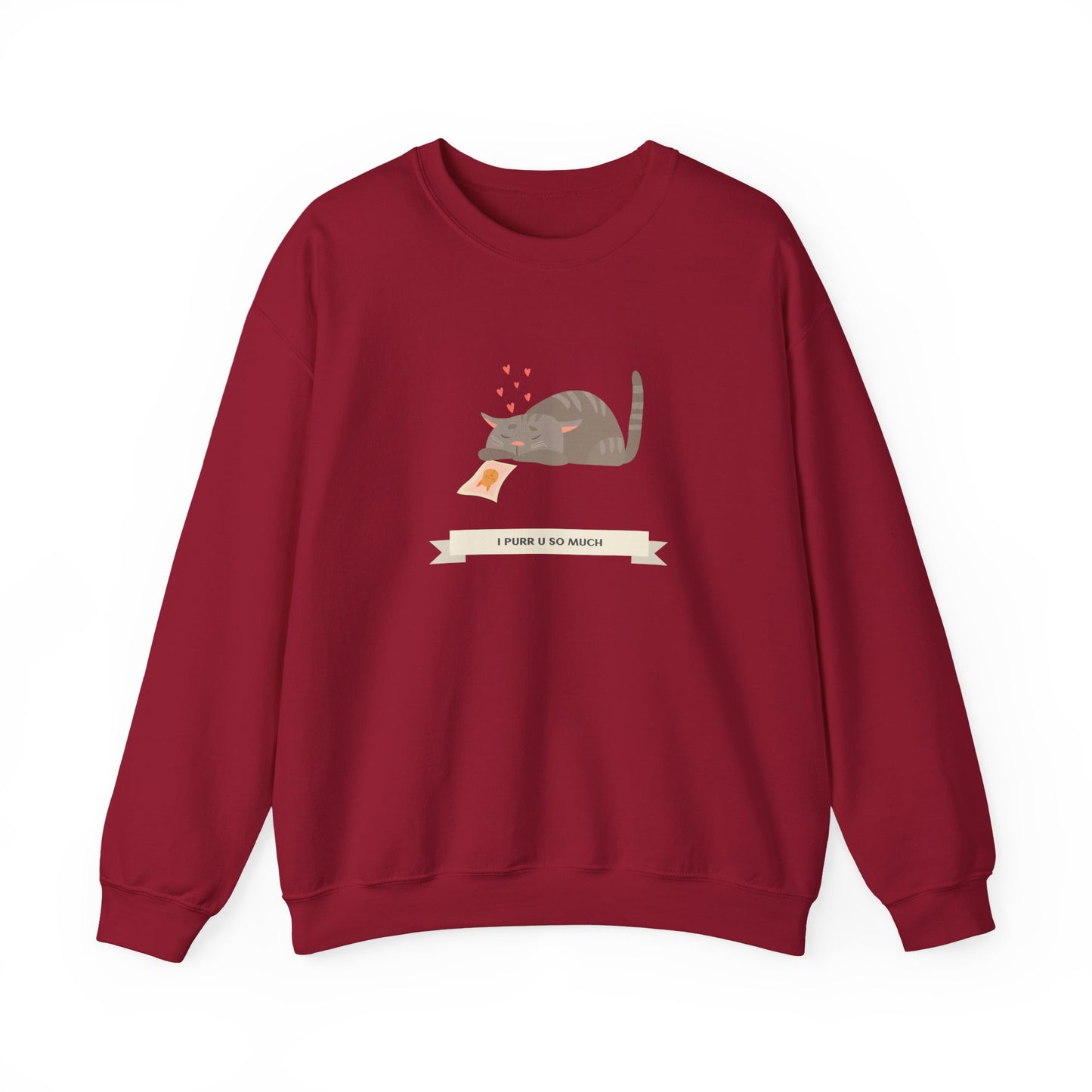 Cat Heart Sweatshirt Unisex 50/50 Cotton Poly Valentine Day Crewneck Gildan 18000