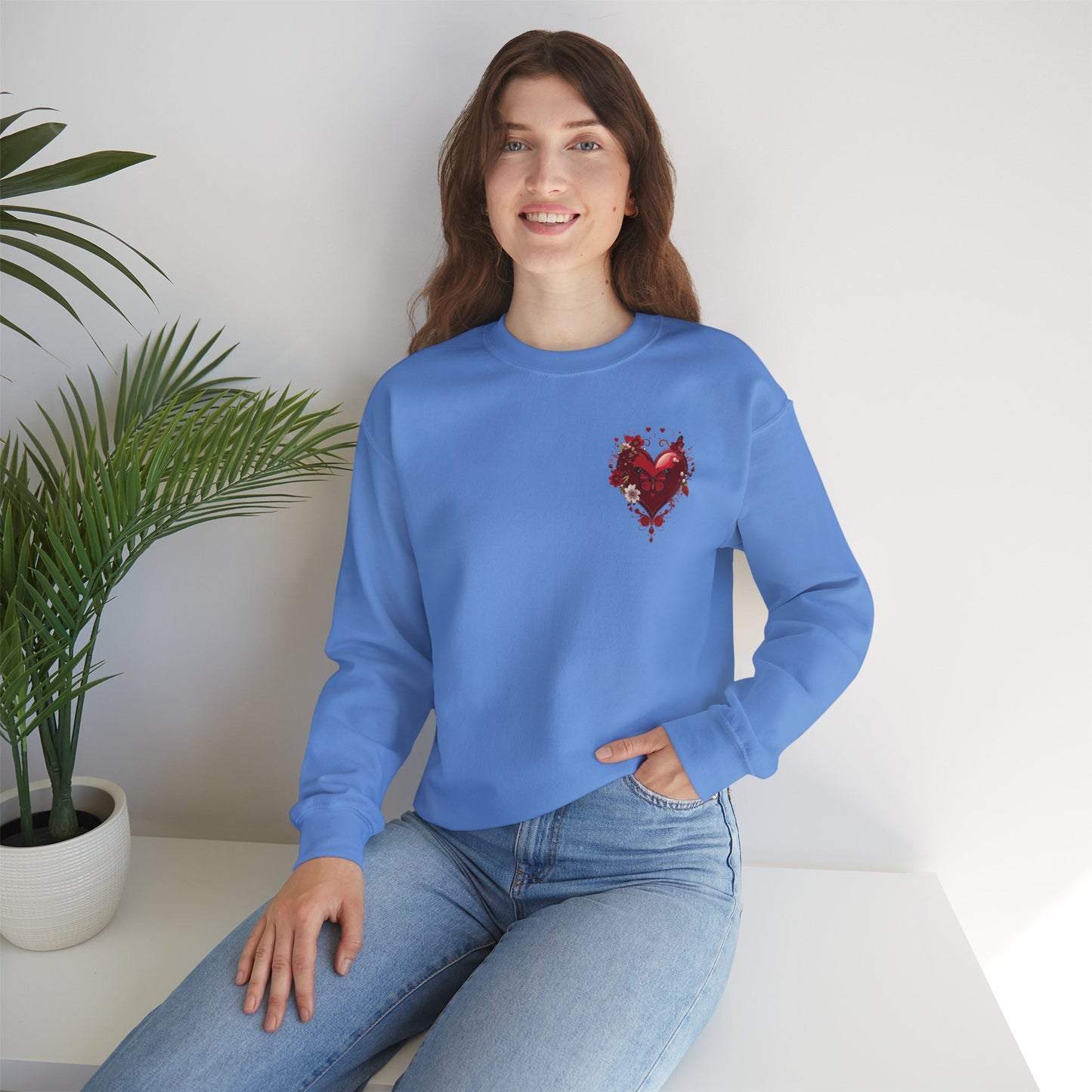 Floral Red Heart Sweatshirt Unisex Valentines Day Love Print Cozy Heavy Blend Crewneck