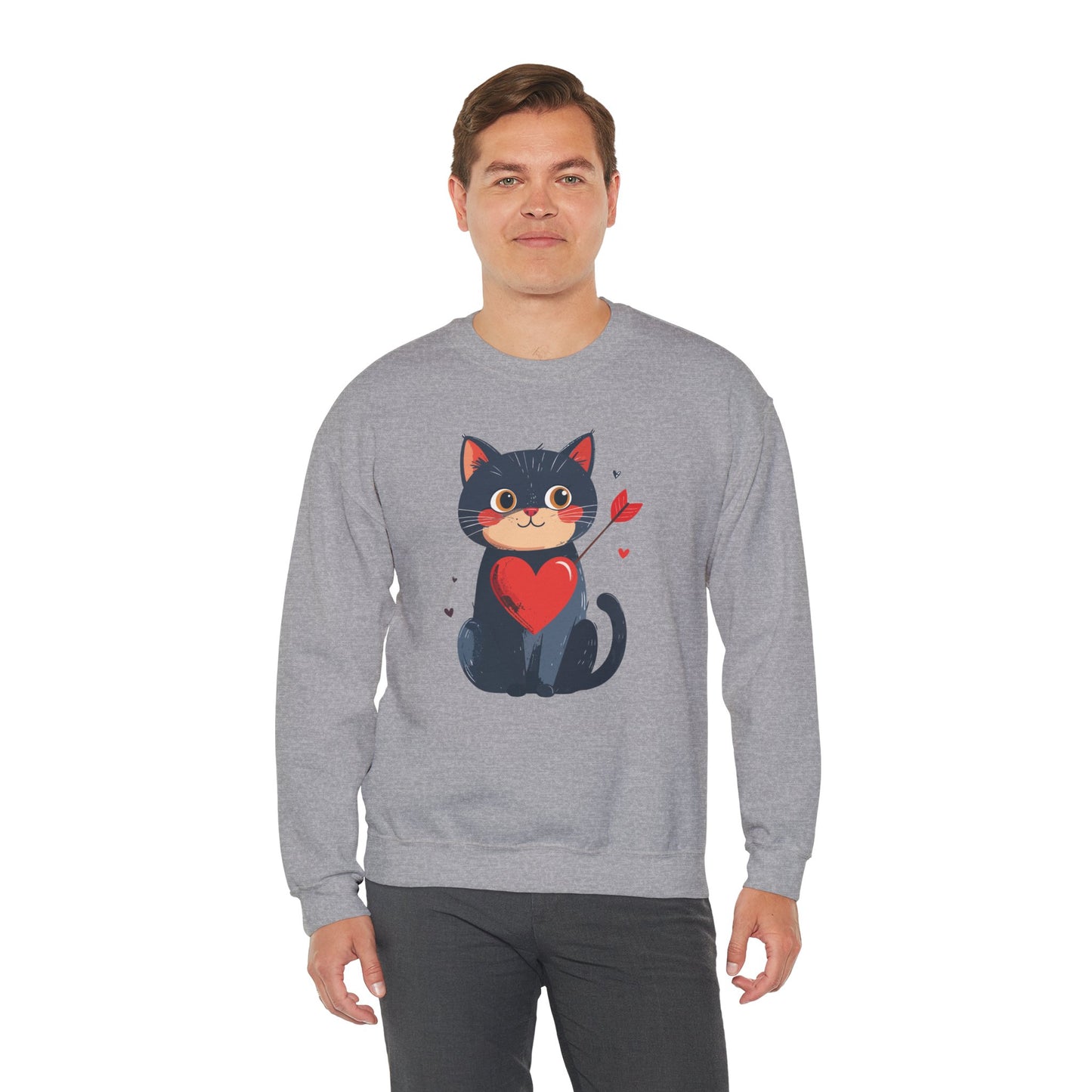 Cat Heart Sweatshirt Unisex Valentines Day Fifty Fifty Cotton Poly 8 Oz Heavy Blend