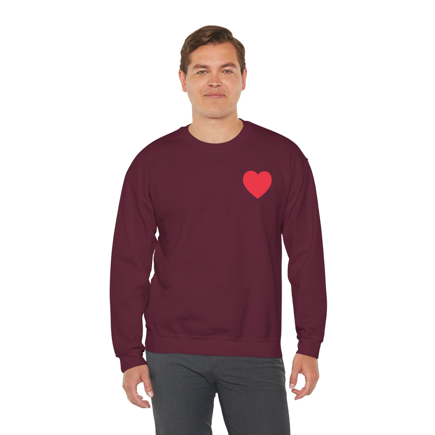Small Red Heart Sweatshirt Unisex Love Design Gildan 18000 Heavy Blend Crewneck Valentines Day