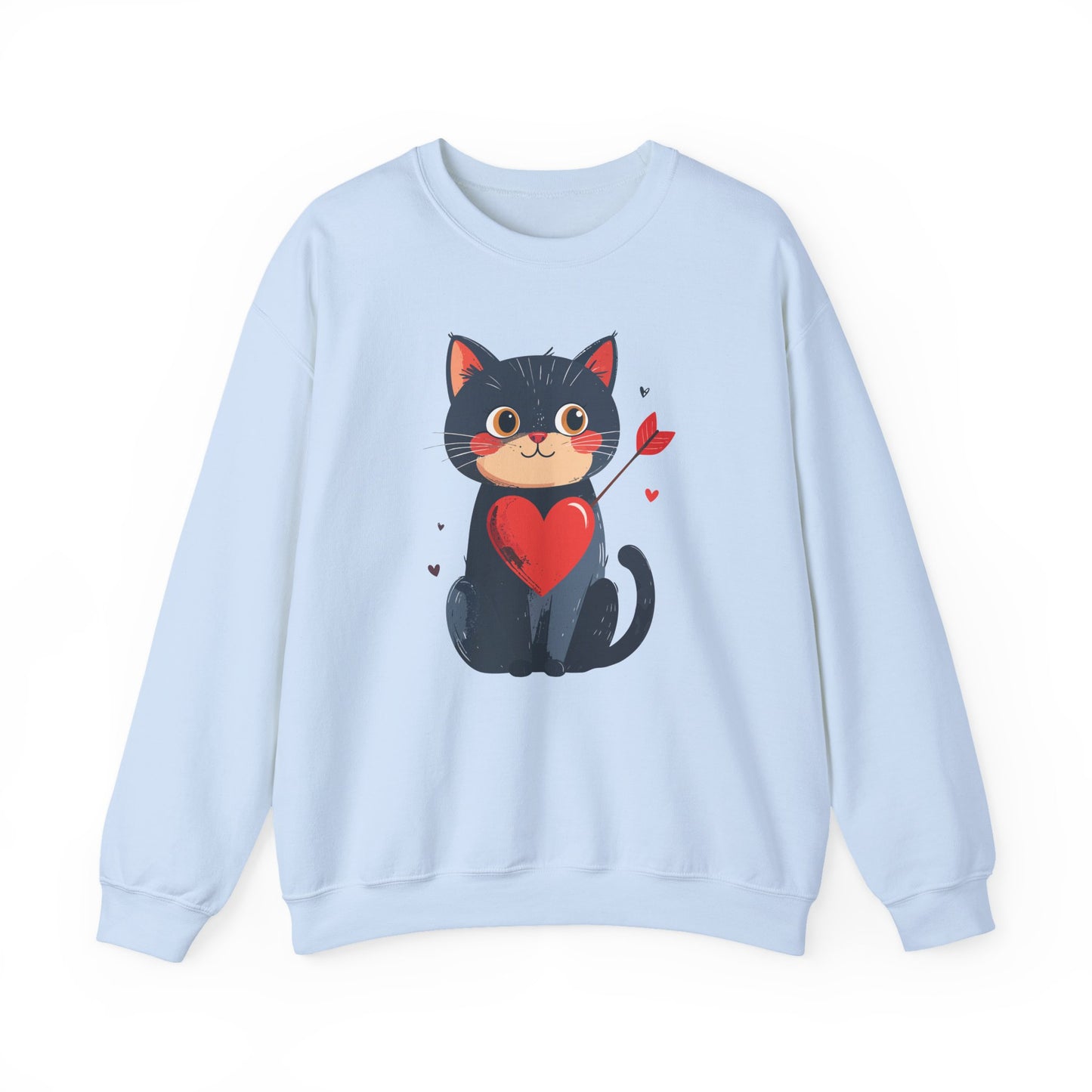 Cat Heart Sweatshirt Unisex Valentines Day Fifty Fifty Cotton Poly 8 Oz Heavy Blend