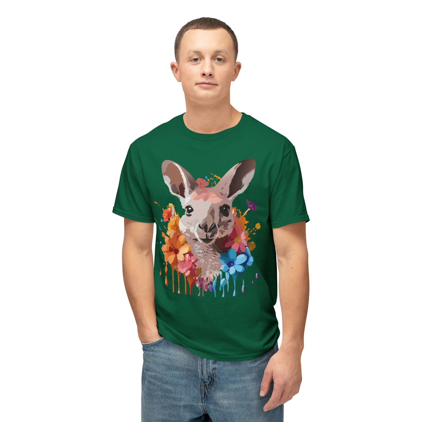 Kangaroo T-Shirt, Vintage Kangaroo Tee, Floral Tees, Kangaroo Art Design Shirt, Tee Shirt with Kangaroo 1