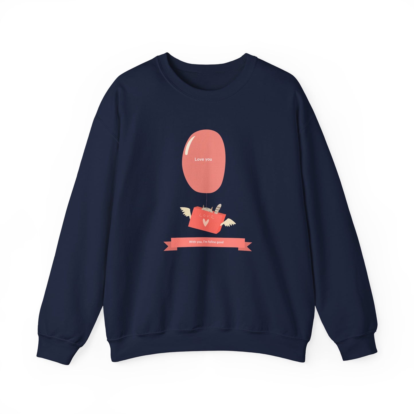 Cat Love Balloon Sweatshirt Unisex Fifty Fifty Cotton Poly Valentine Heavy Blend Crewneck Sweatshirt