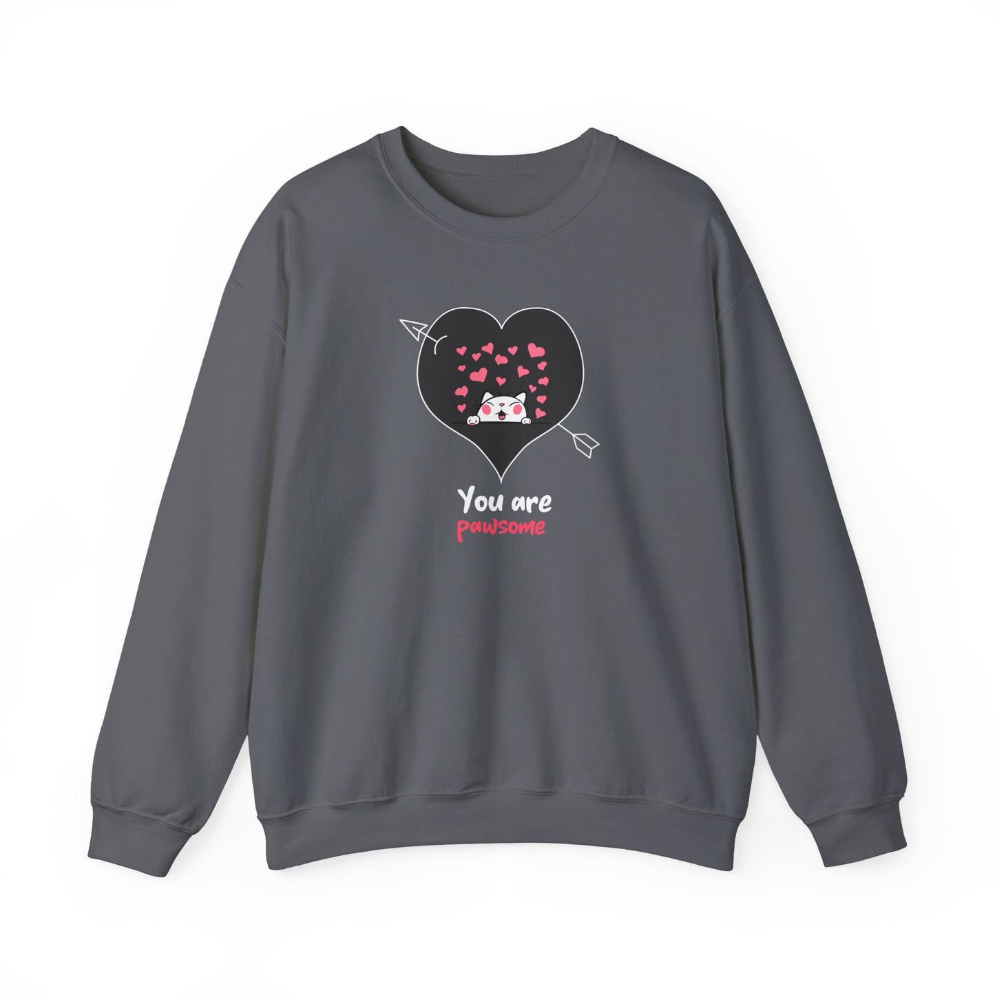 Cat Heart Sweatshirt Valentines Day Fifty Fifty Cotton Poly Unisex Crewneck Gift Idea