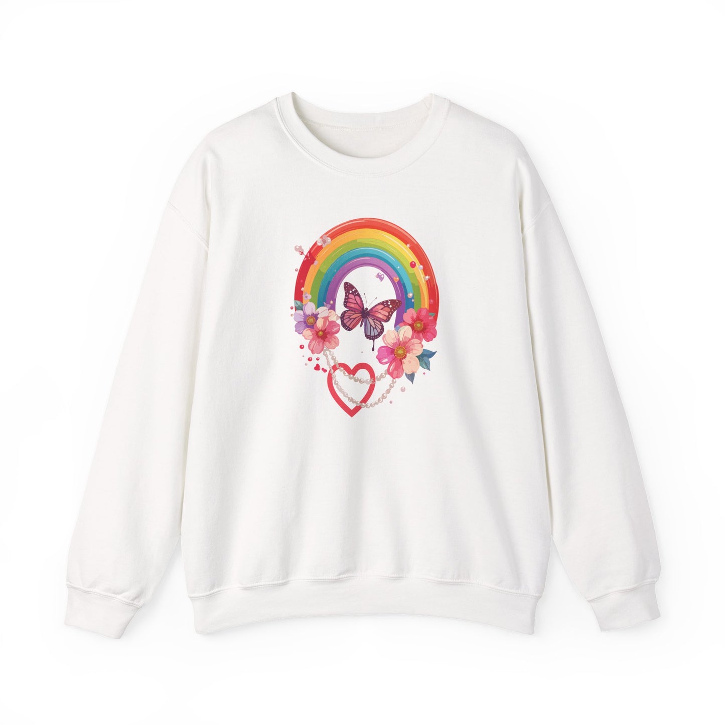 Rainbow Heart Floral Sweatshirt Unisex Valentines Day Love Gift Gildan 18000 Sweatshirt
