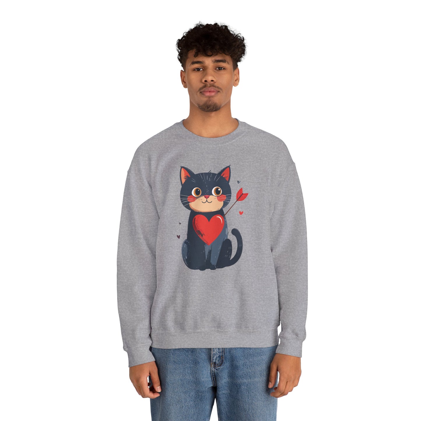 Cat Heart Sweatshirt Unisex Valentines Day Fifty Fifty Cotton Poly 8 Oz Heavy Blend