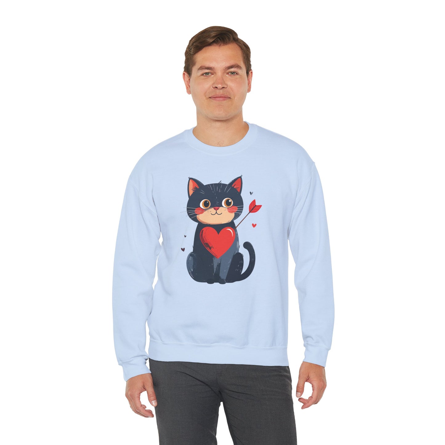 Cat Heart Sweatshirt Unisex Valentines Day Fifty Fifty Cotton Poly 8 Oz Heavy Blend