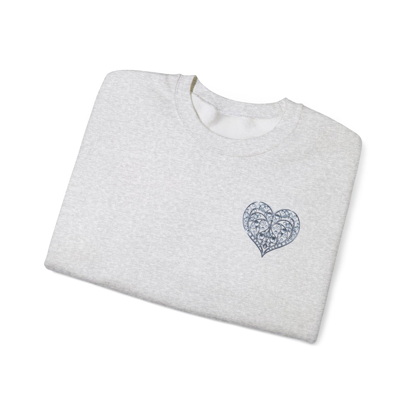 Crystal Heart Sweatshirt Unisex Fifty Fifty Cotton Poly Valentine Day Crewneck Gildan 18000