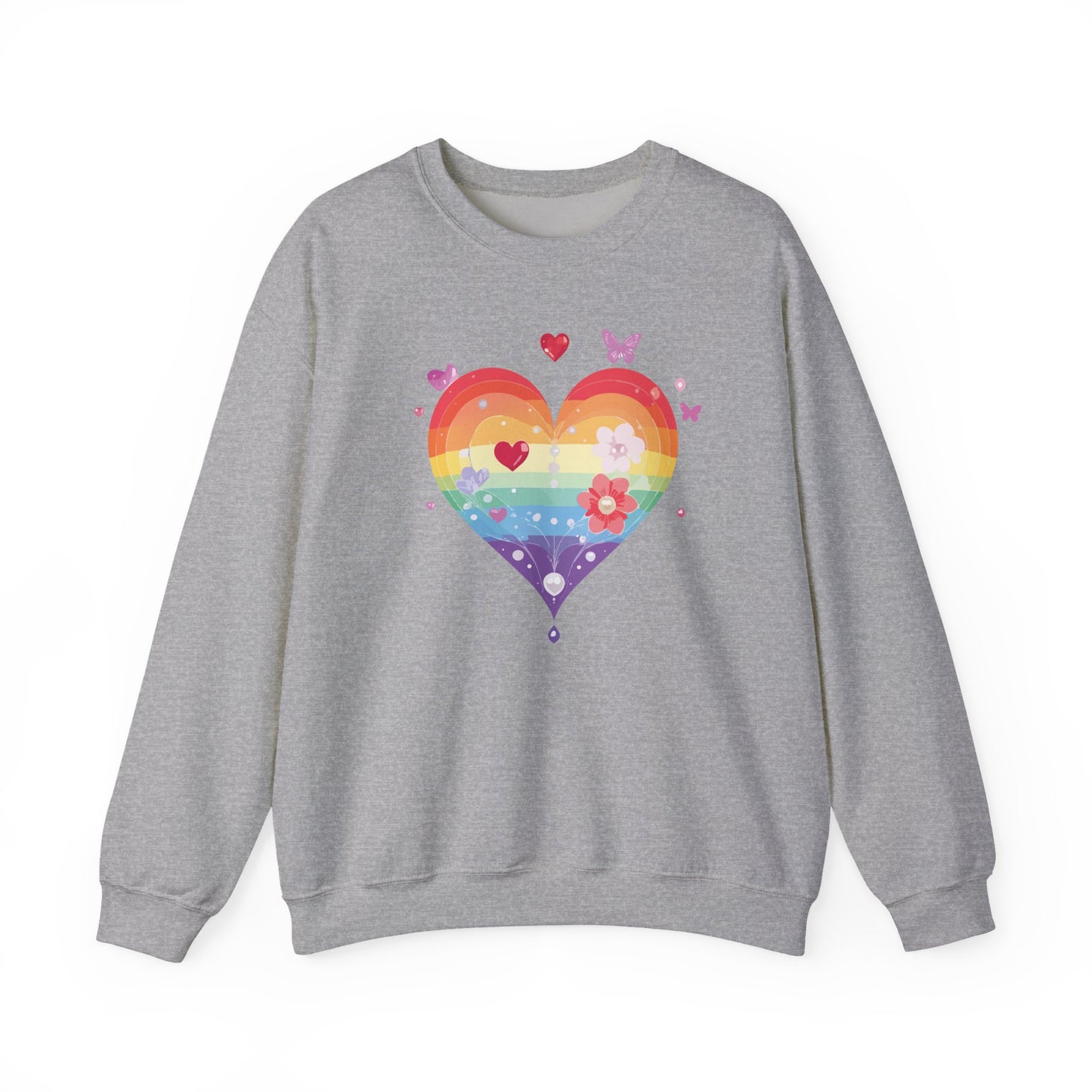 Rainbow Heart Floral Sweatshirt Unisex Valentines Day Graphic Love Sweatshirt Gift Idea