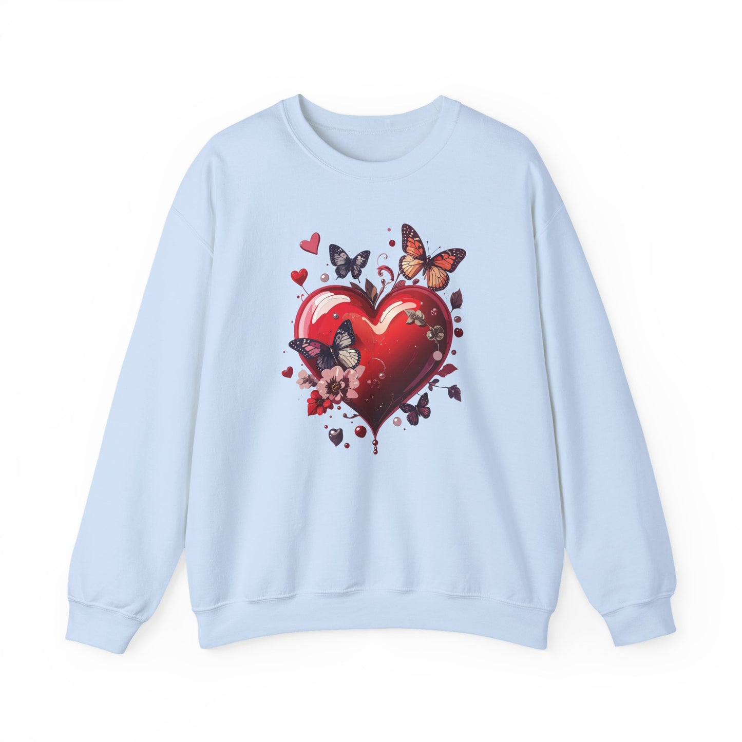 Unisex Heavy Blend Crewneck Sweatshirt Red Heart Floral Design Valentines Day Gift