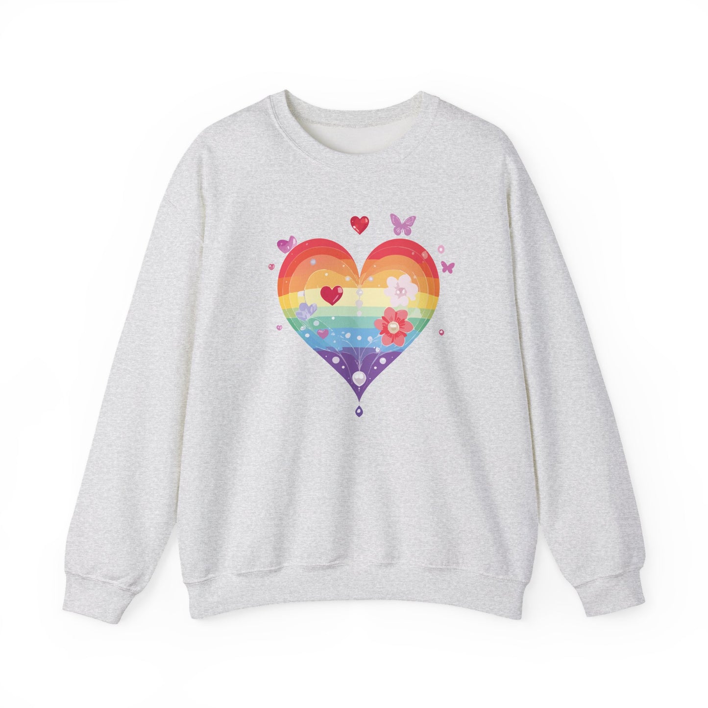 Rainbow Heart Floral Sweatshirt Unisex Valentines Day Graphic Love Sweatshirt Gift Idea