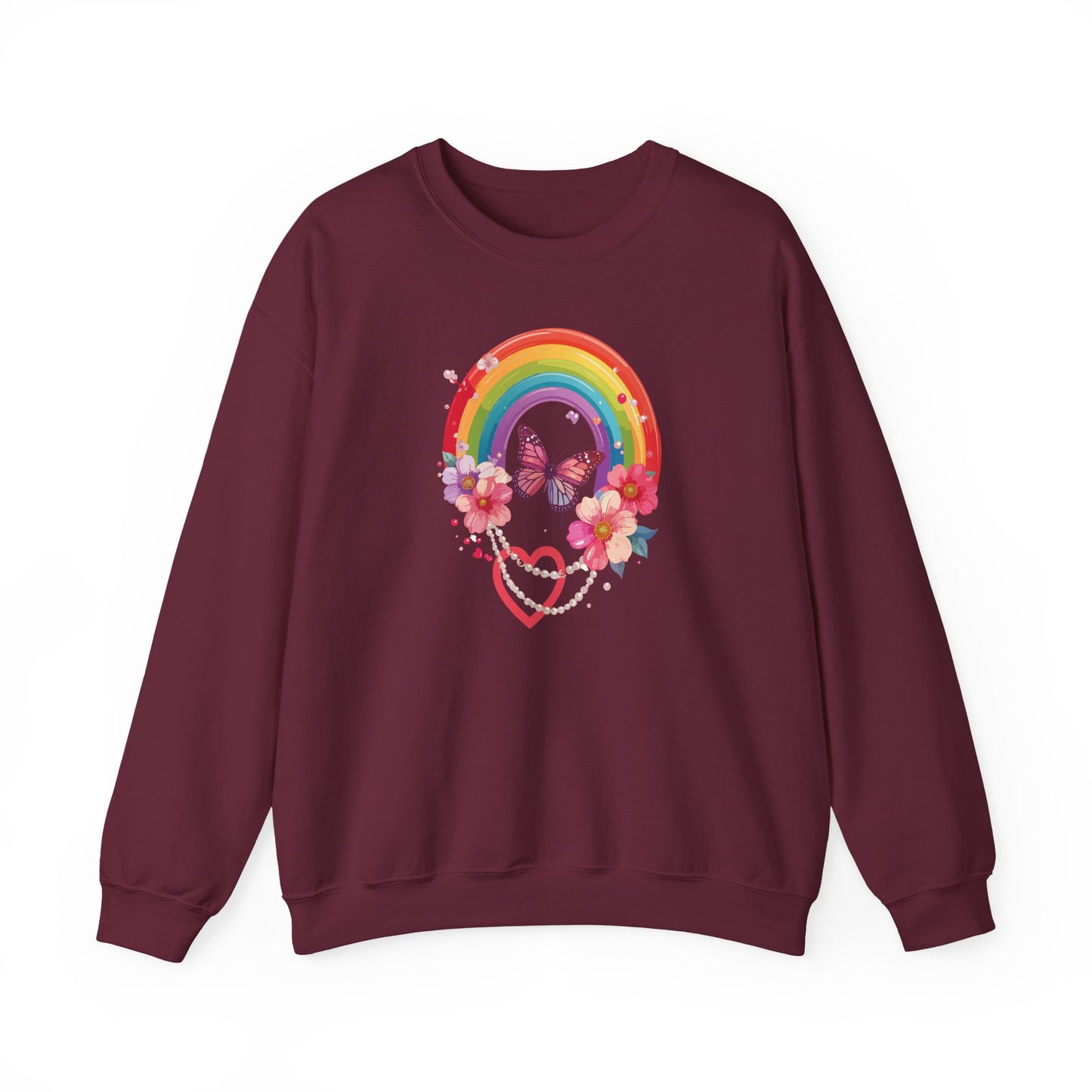 Rainbow Heart Floral Sweatshirt Unisex Valentines Day Love Gift Gildan 18000 Sweatshirt