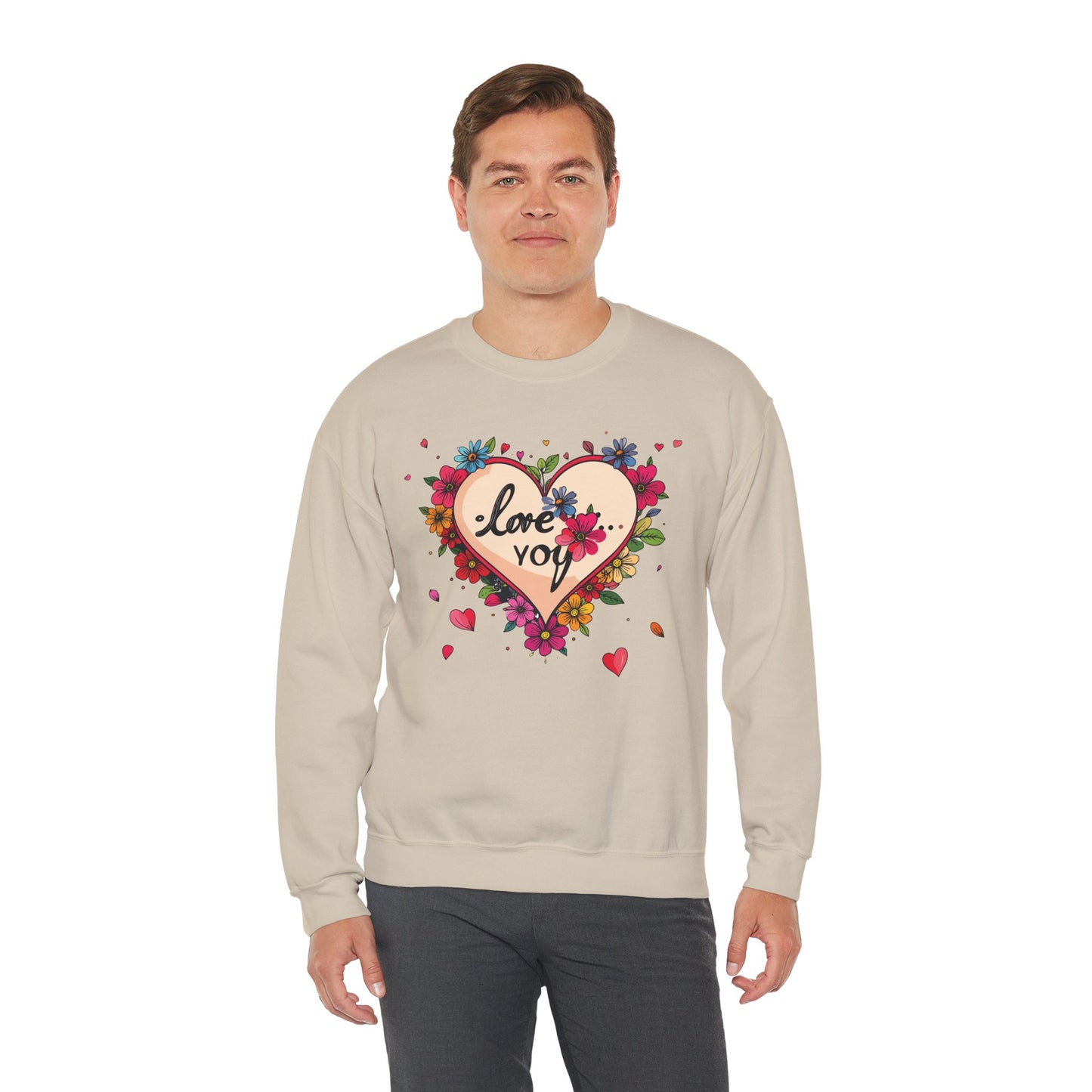 Floral Heart Love Sweatshirt Floral Heart Valentines Day Unisex Crewneck Fifty Fifty Cotton Polyester