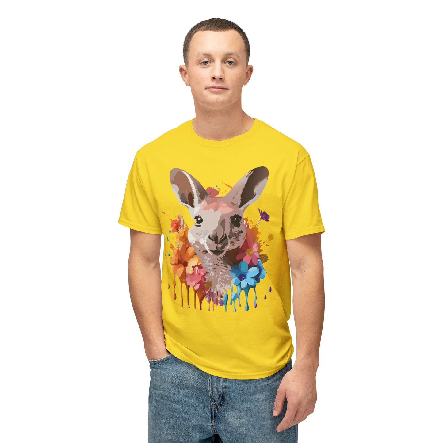 Kangaroo T-Shirt, Vintage Kangaroo Tee, Floral Tees, Kangaroo Art Design Shirt, Tee Shirt with Kangaroo 1