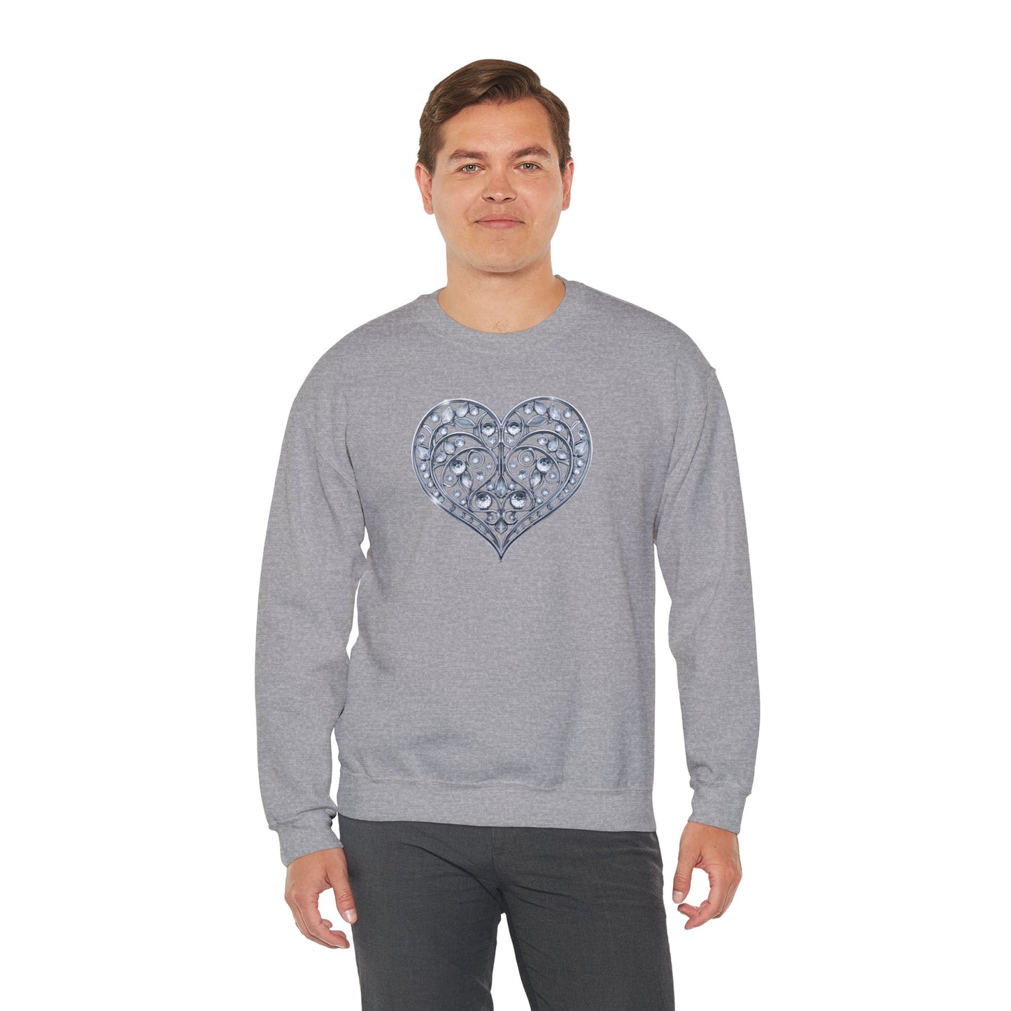 Big Crystal Heart Sweatshirt Unisex Fifty Fifty Cotton Poly Crewneck Valentines Day Sweatshirt