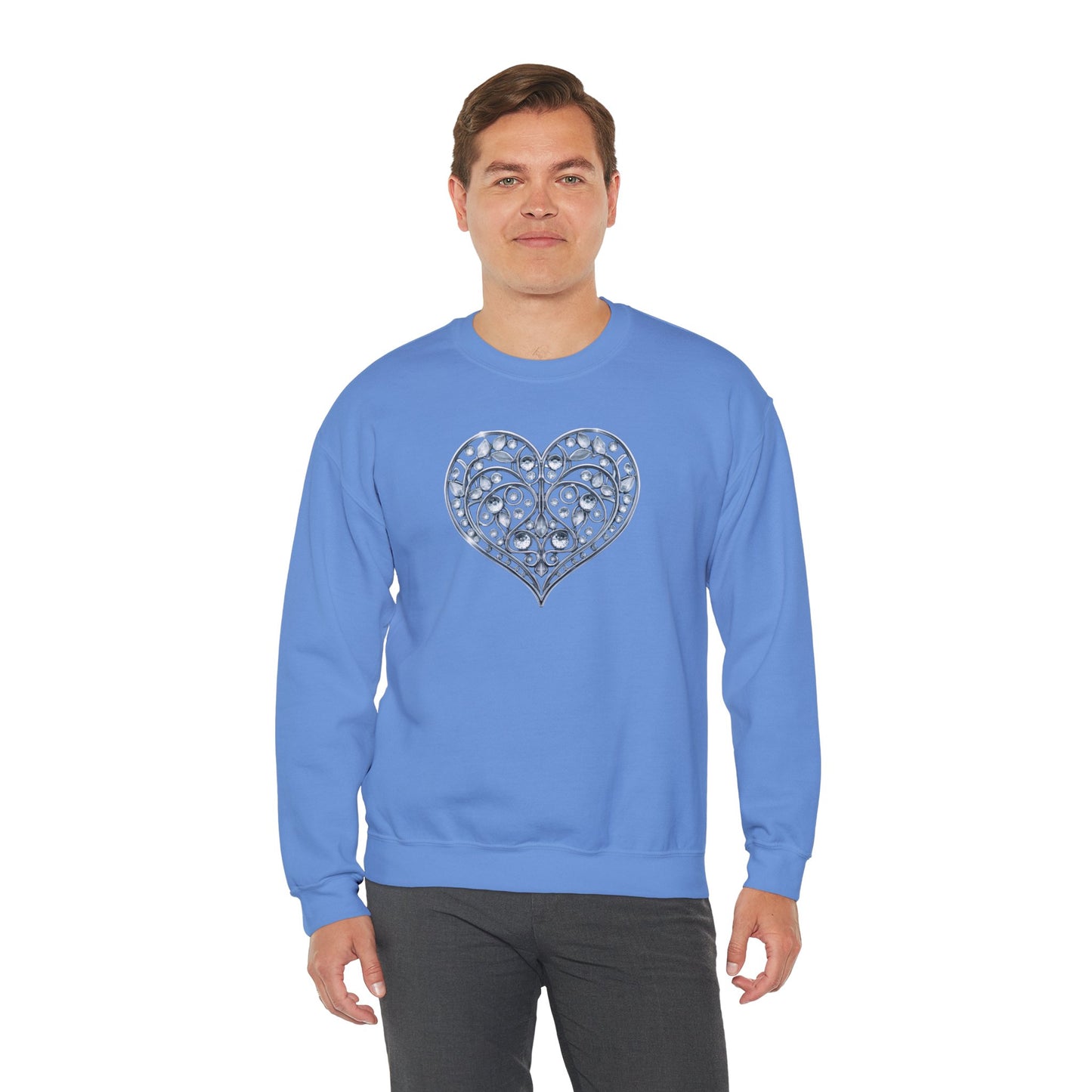 Big Crystal Heart Sweatshirt Unisex Fifty Fifty Cotton Poly Crewneck Valentines Day Sweatshirt